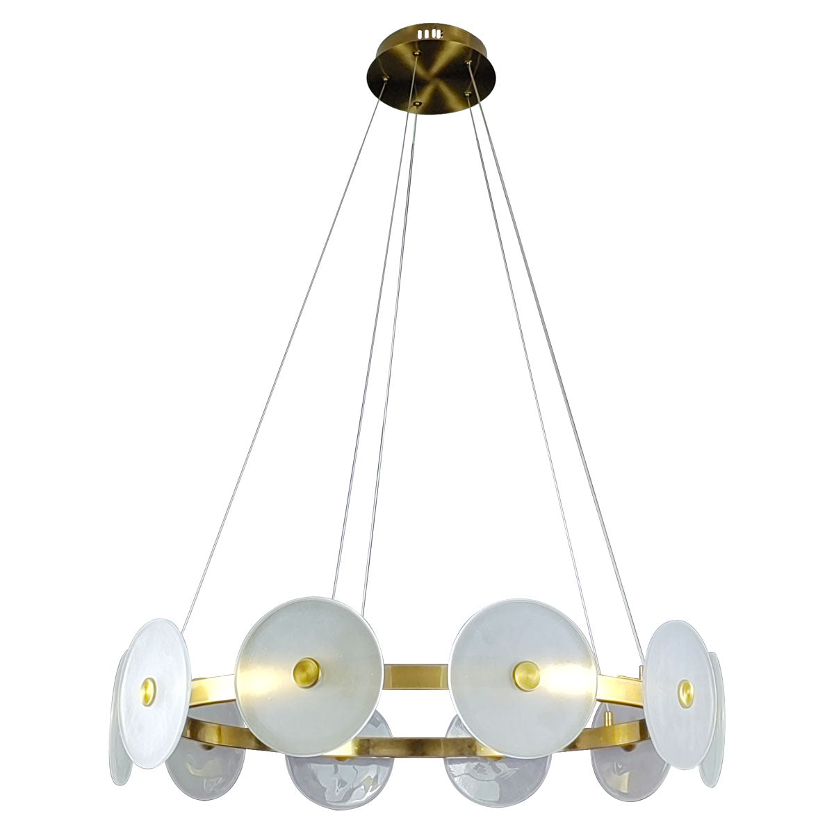 Sokyo 10 Glass LED Disks with Ring Pendant Light - Hand Blown - Gold/Frost