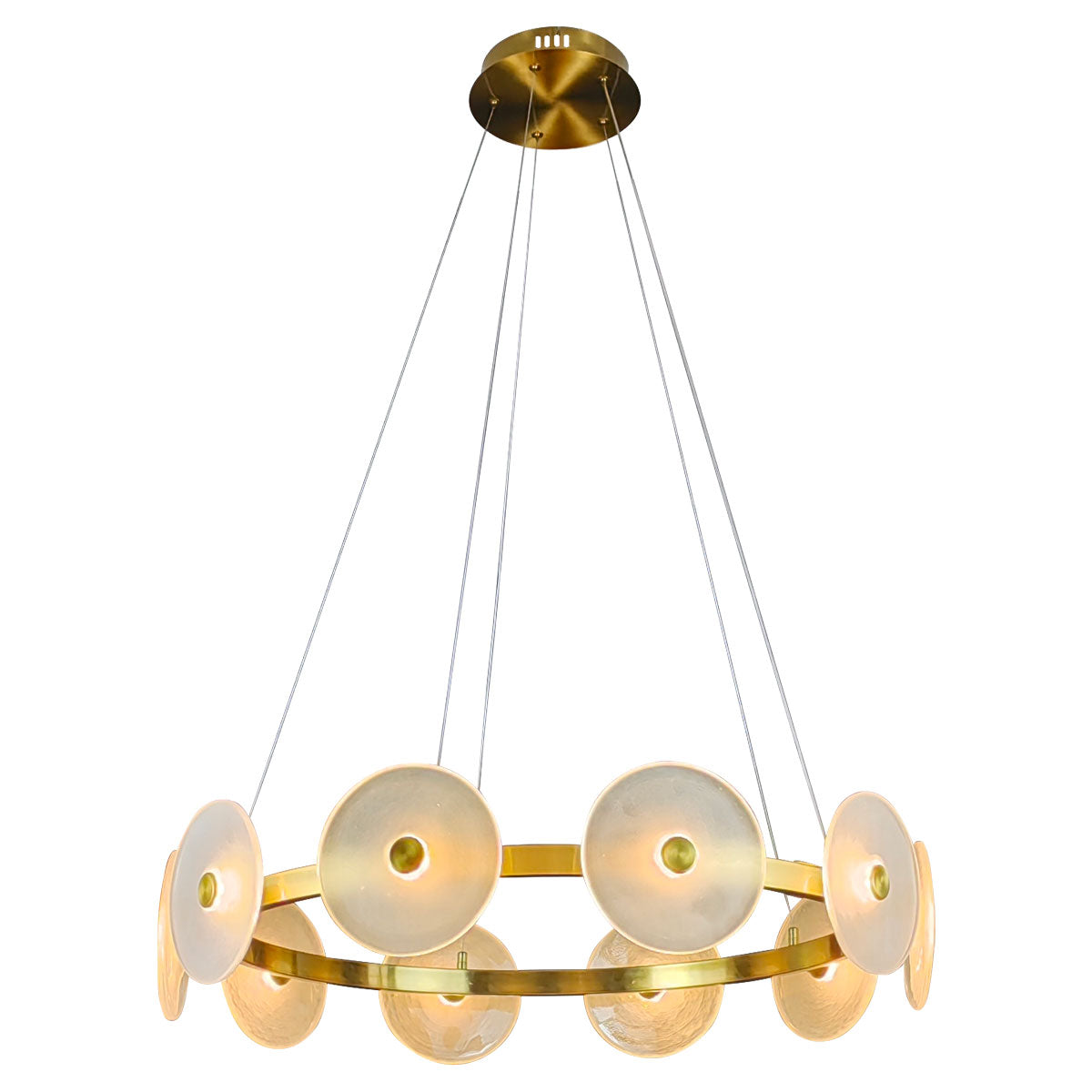 Sokyo 10 Glass LED Disks with Ring Pendant Light - Hand Blown - Gold/Frost