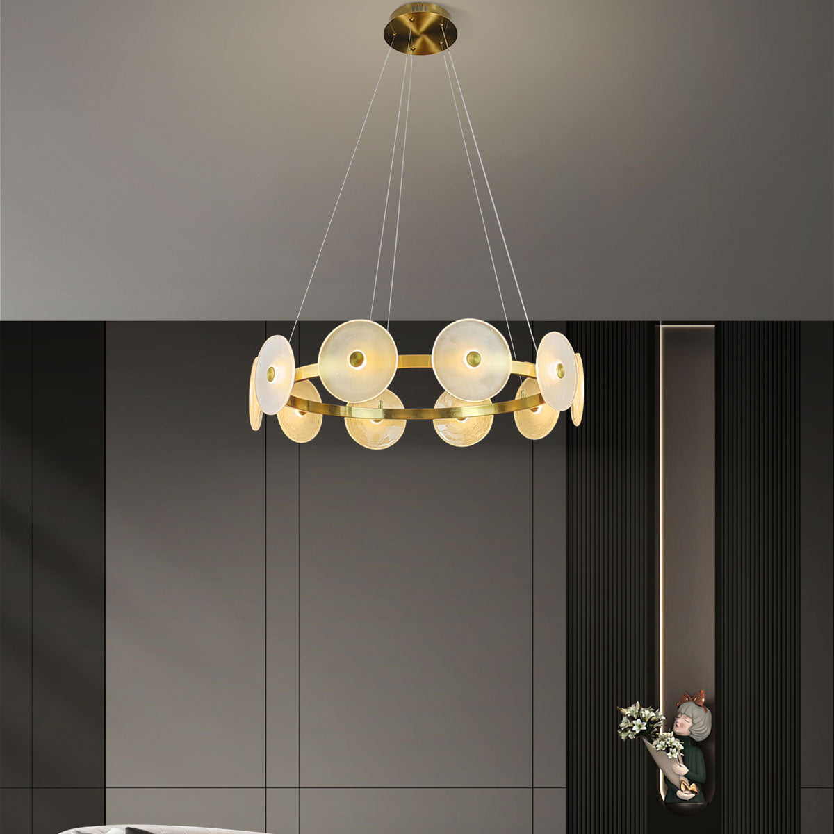 Sokyo 10 Glass LED Disks with Ring Pendant Light - Hand Blown - Gold/Frost