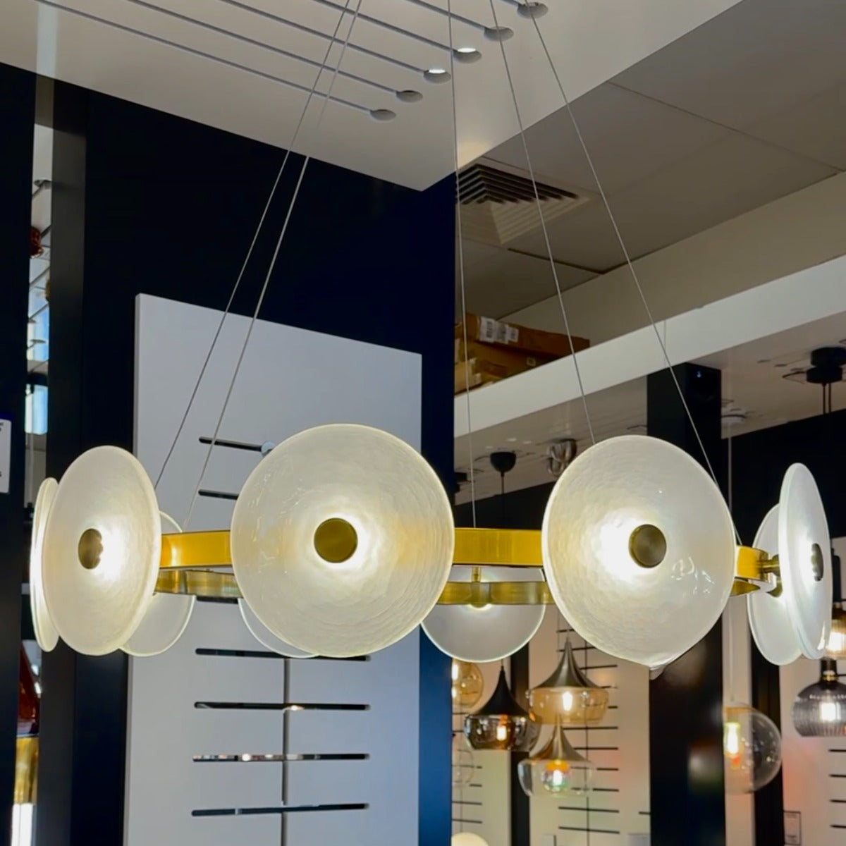 Sokyo 10 Glass LED Disks with Ring Pendant Light - Hand Blown - Gold/Frost