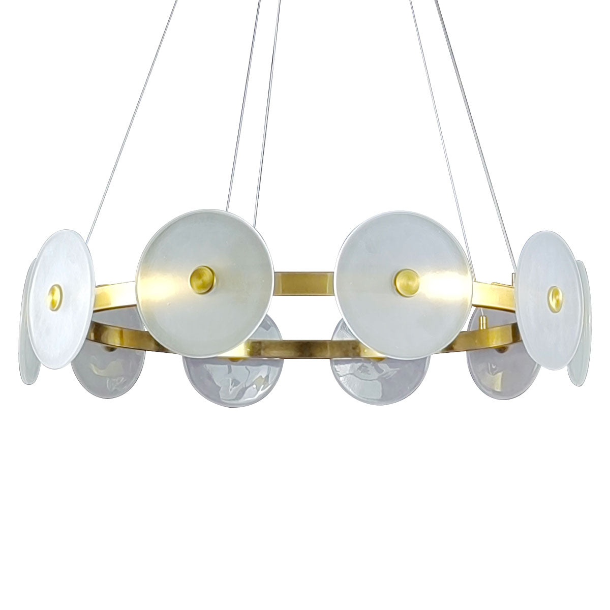 Sokyo 10 Glass LED Disks with Ring Pendant Light - Hand Blown - Gold/Frost