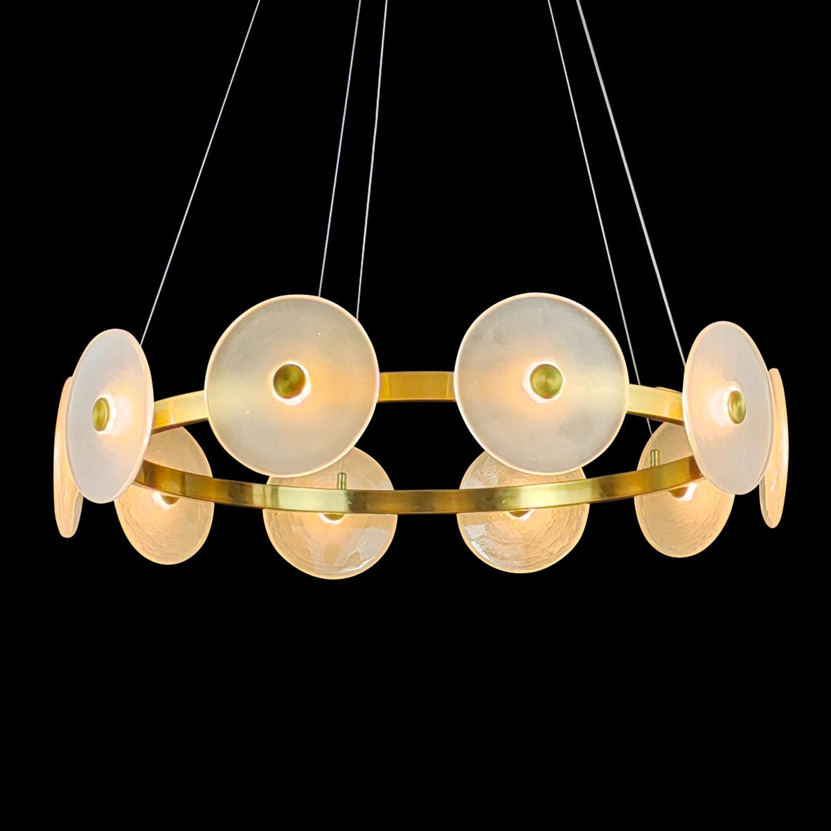 Sokyo 10 Glass LED Disks with Ring Pendant Light - Hand Blown - Gold/Frost