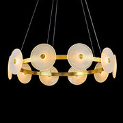 Sokyo 10 Glass LED Disks with Ring Pendant Light - Hand Blown - Gold/Frost