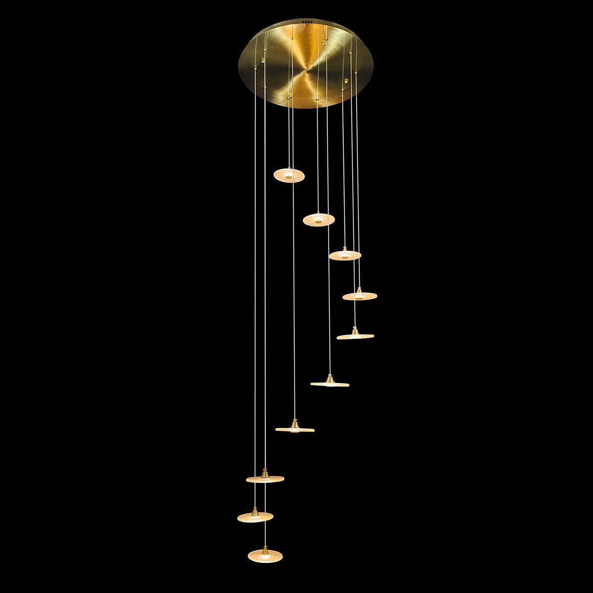 Sokyo 10 LED Hand Blown Glass Disks Pendant Light - Gold/Frost