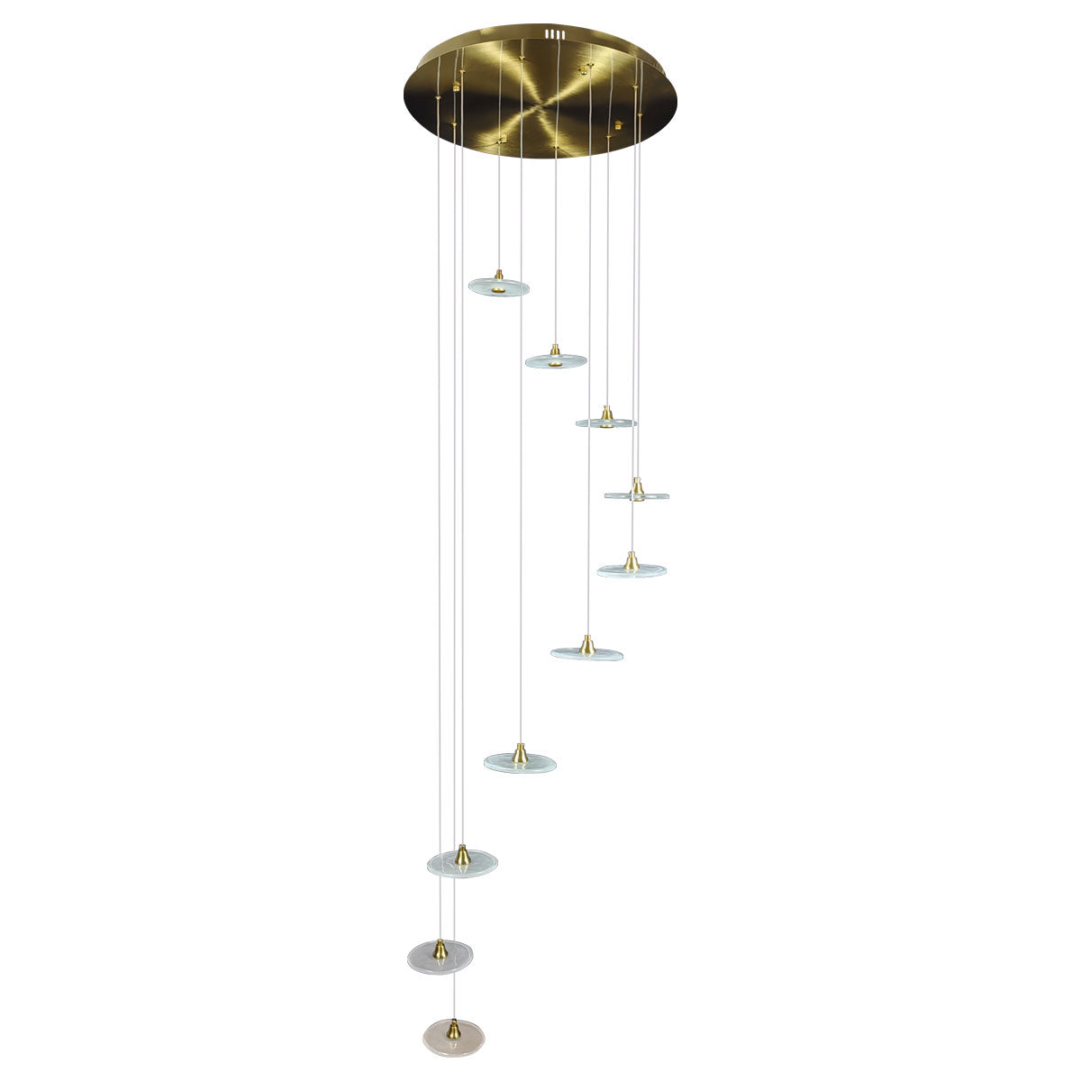 Sokyo 10 LED Hand Blown Glass Disks Pendant Light - Gold/Frost