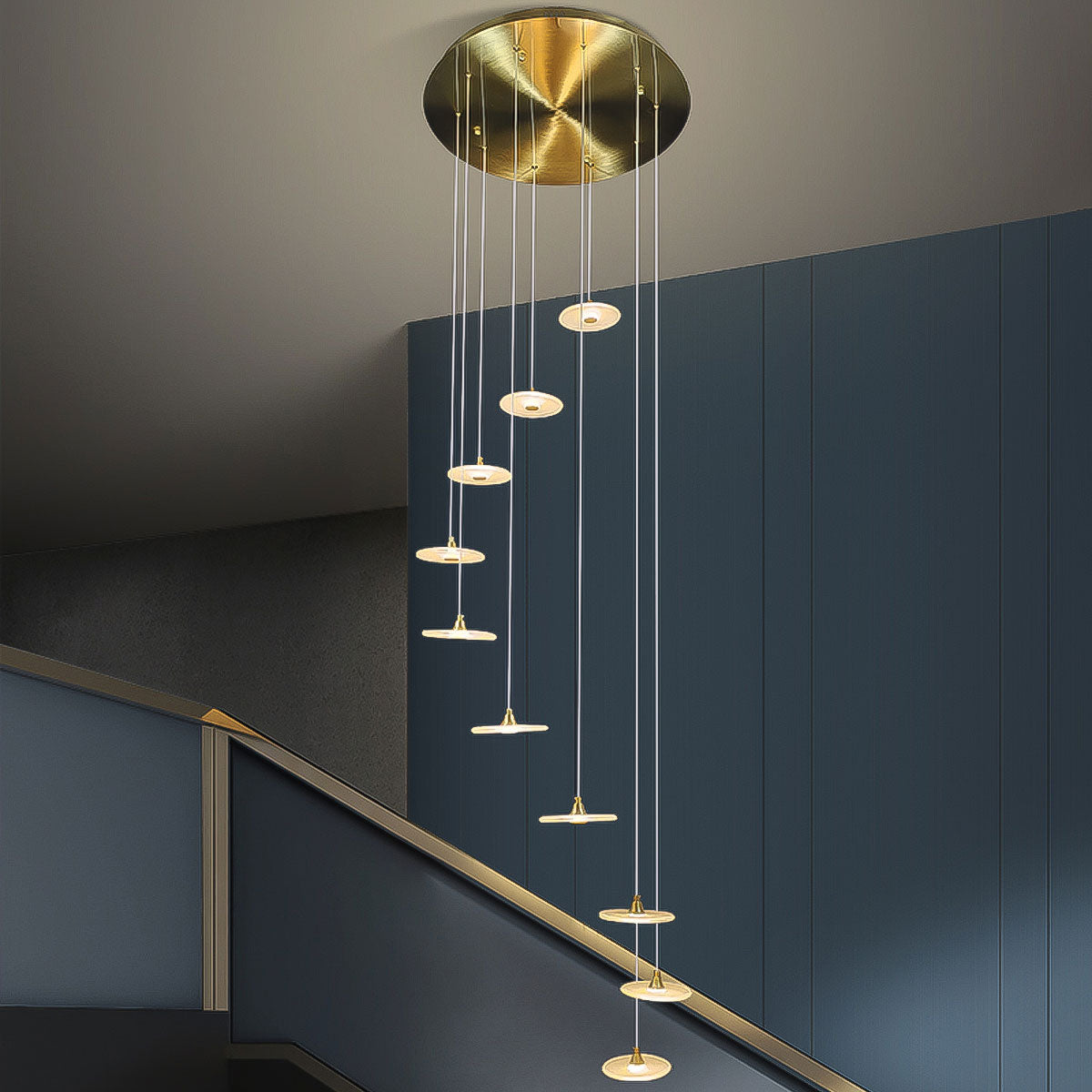 Sokyo 10 LED Hand Blown Glass Disks Pendant Light - Gold/Frost