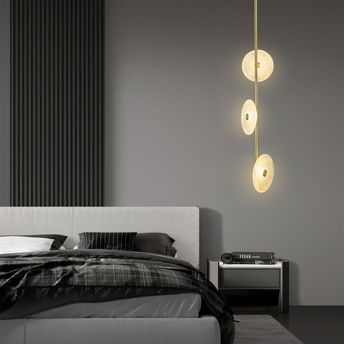 Sokyo 3 LED Glass Disk Pendant Light Fixture 800mm - Gold/Frost