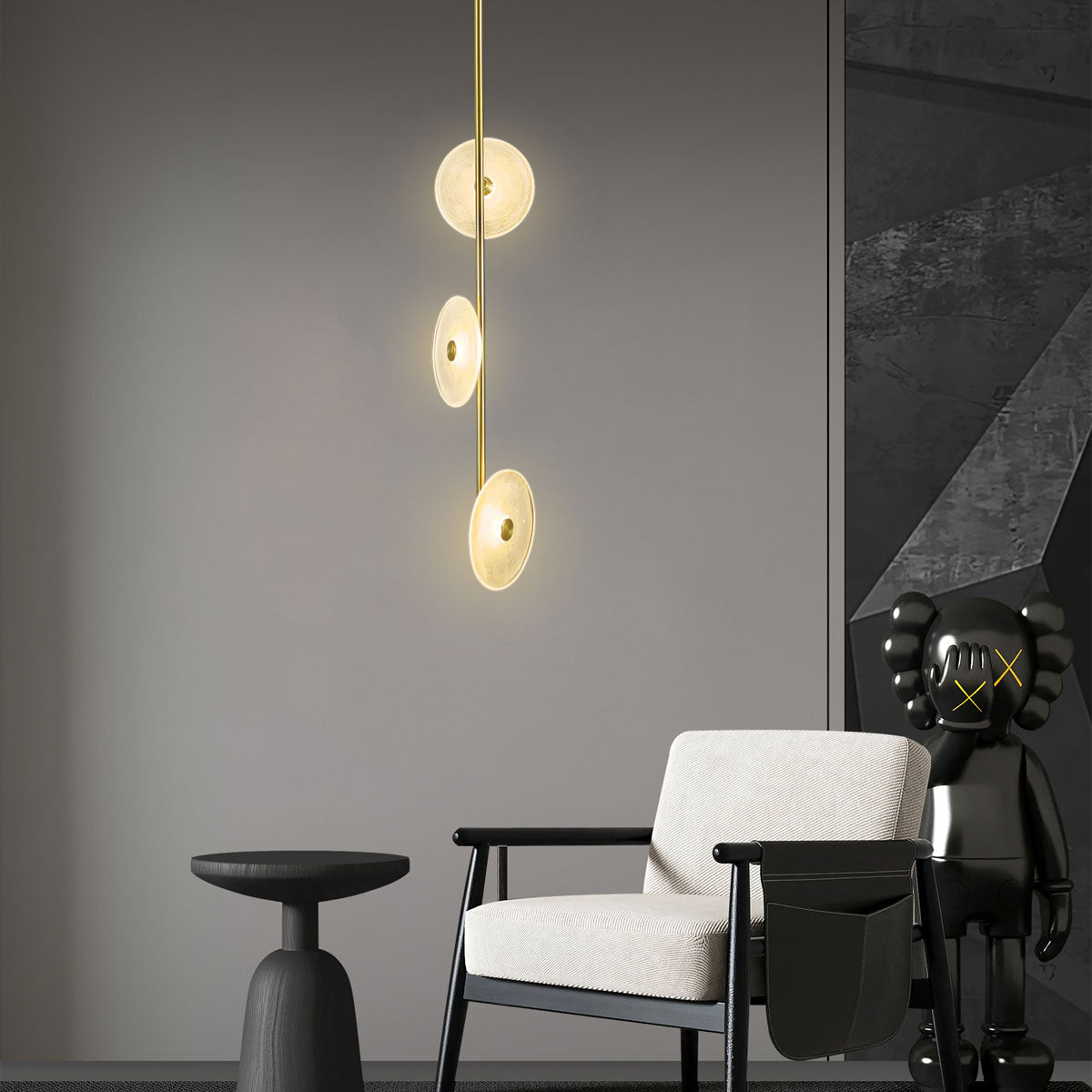 Sokyo 3 LED Glass Disk Pendant Light Fixture 800mm - Gold/Frost