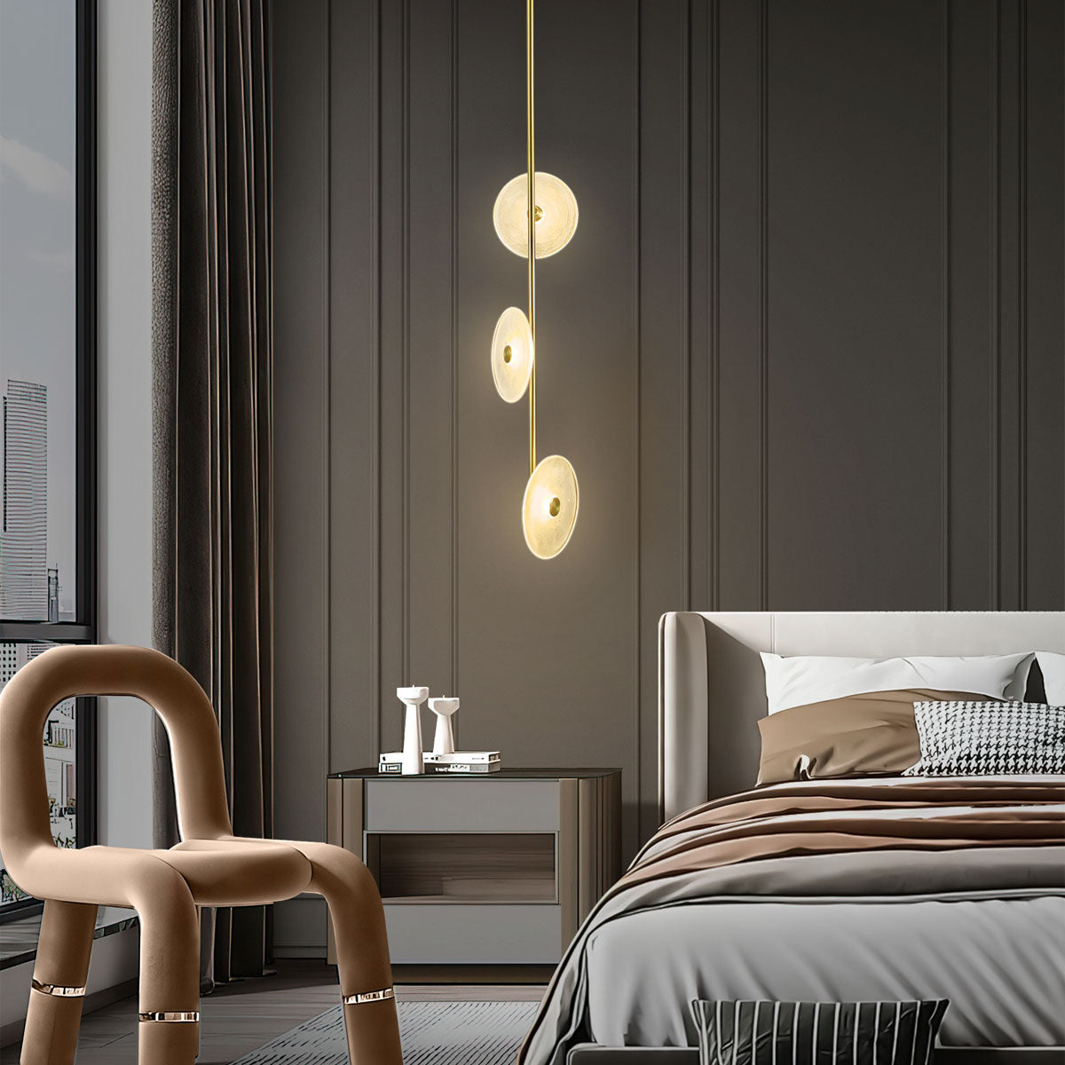 Sokyo 3 LED Glass Disk Pendant Light Fixture 800mm - Gold/Frost