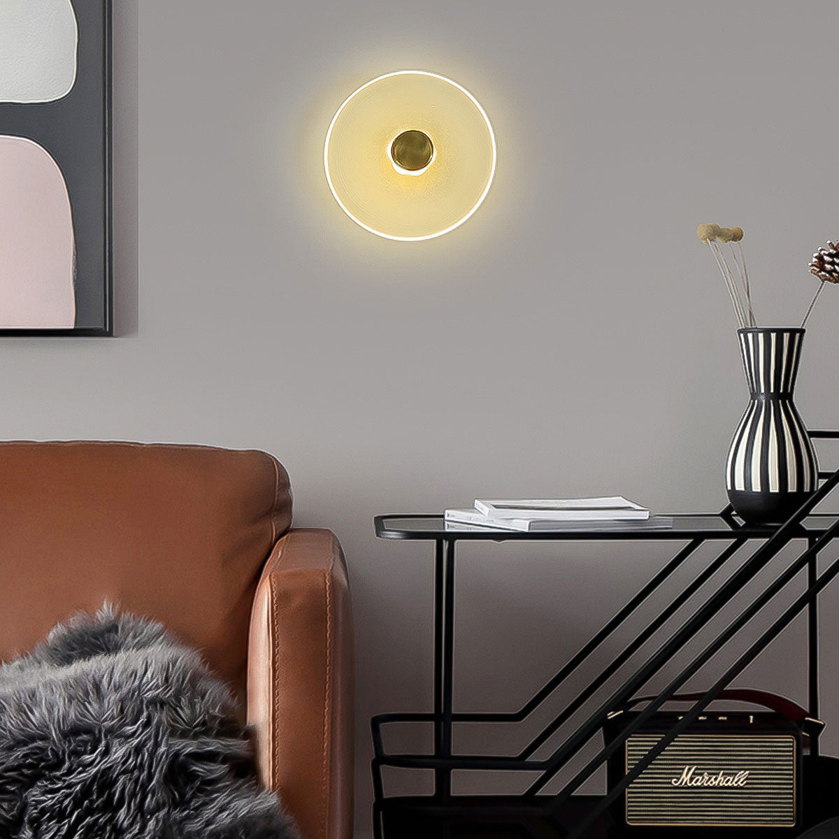 Sokyo Single LED Glass Disk Wall Light - 200mm - Hand Blow - Gold/Frost