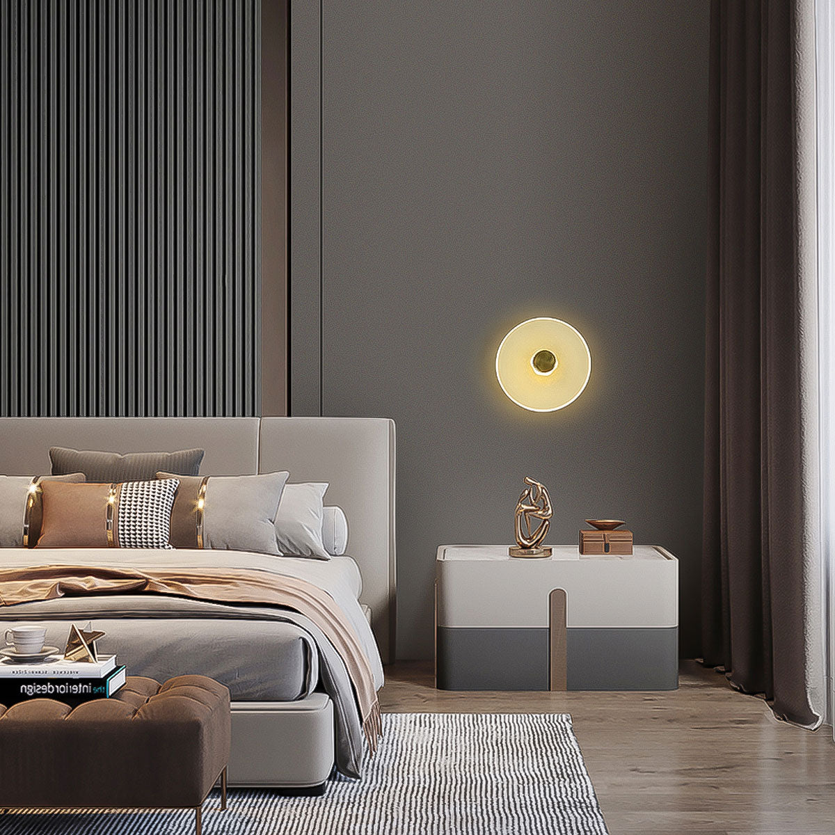 Sokyo Single LED Glass Disk Wall Light - Hand Blown Disk - Medium - Gold/Frost