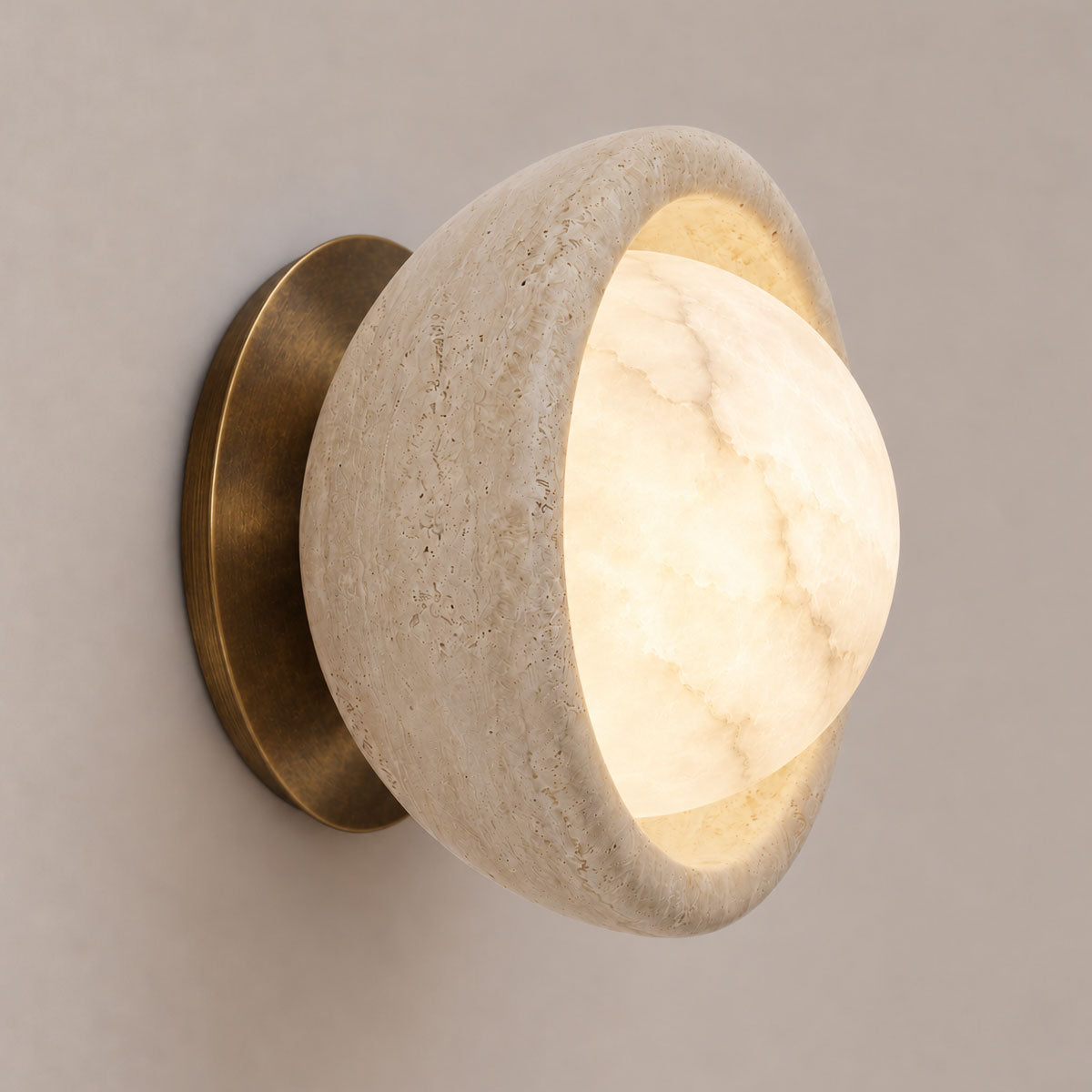 Speros Sitola Beige Travertine G9 Stone Bowl Wall Light