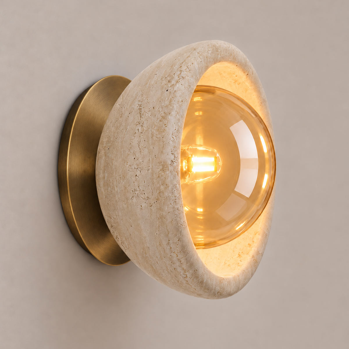 Speros Sitola Beige Travertine G9 Stone Bowl Wall Light