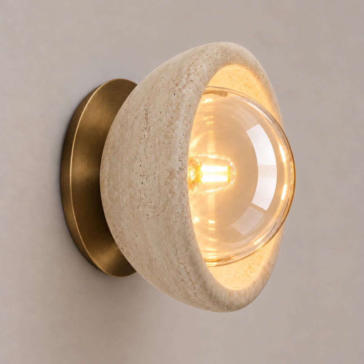 Speros Sitola Beige Travertine G9 Stone Bowl Wall Light