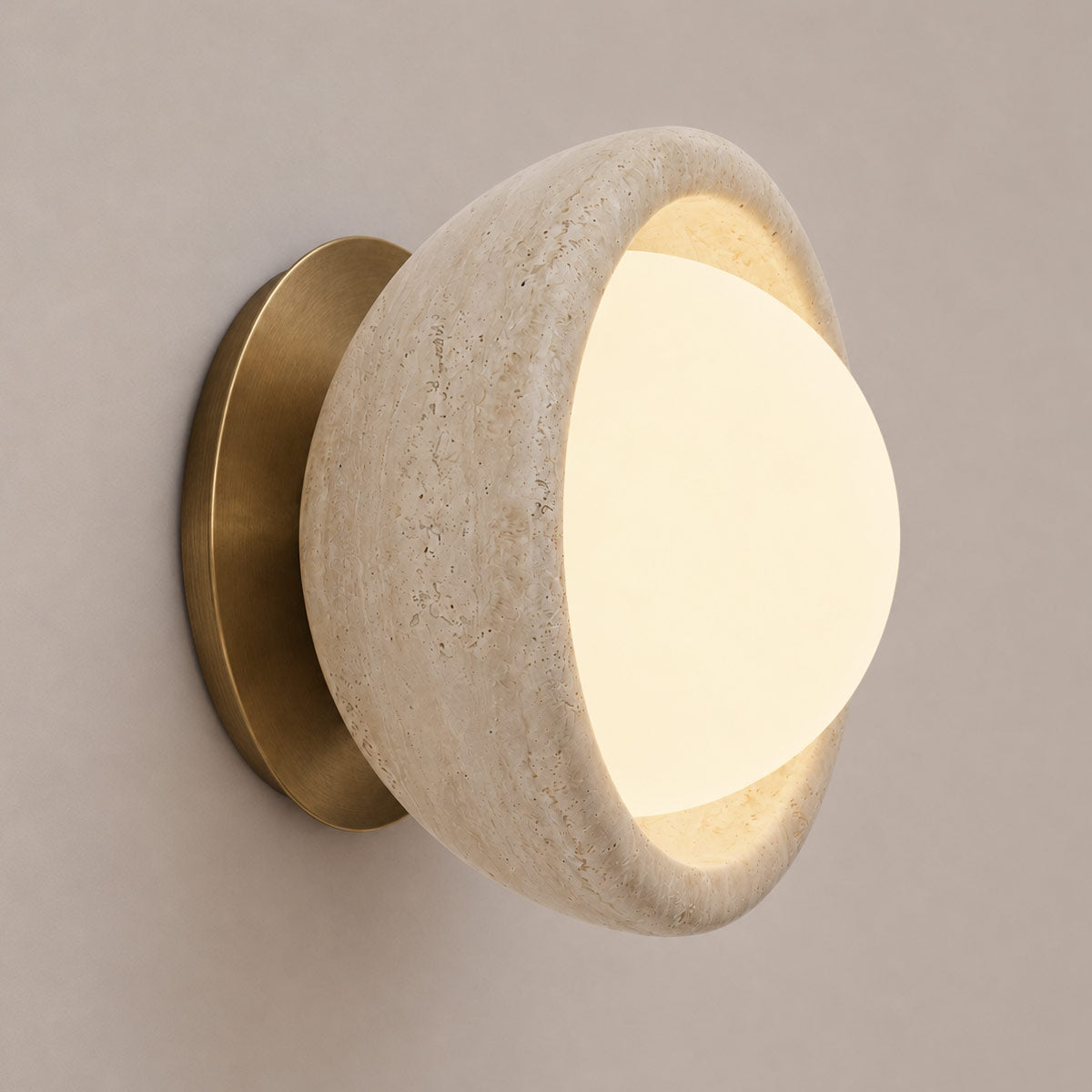 Speros Sitola Beige Travertine G9 Stone Bowl Wall Light