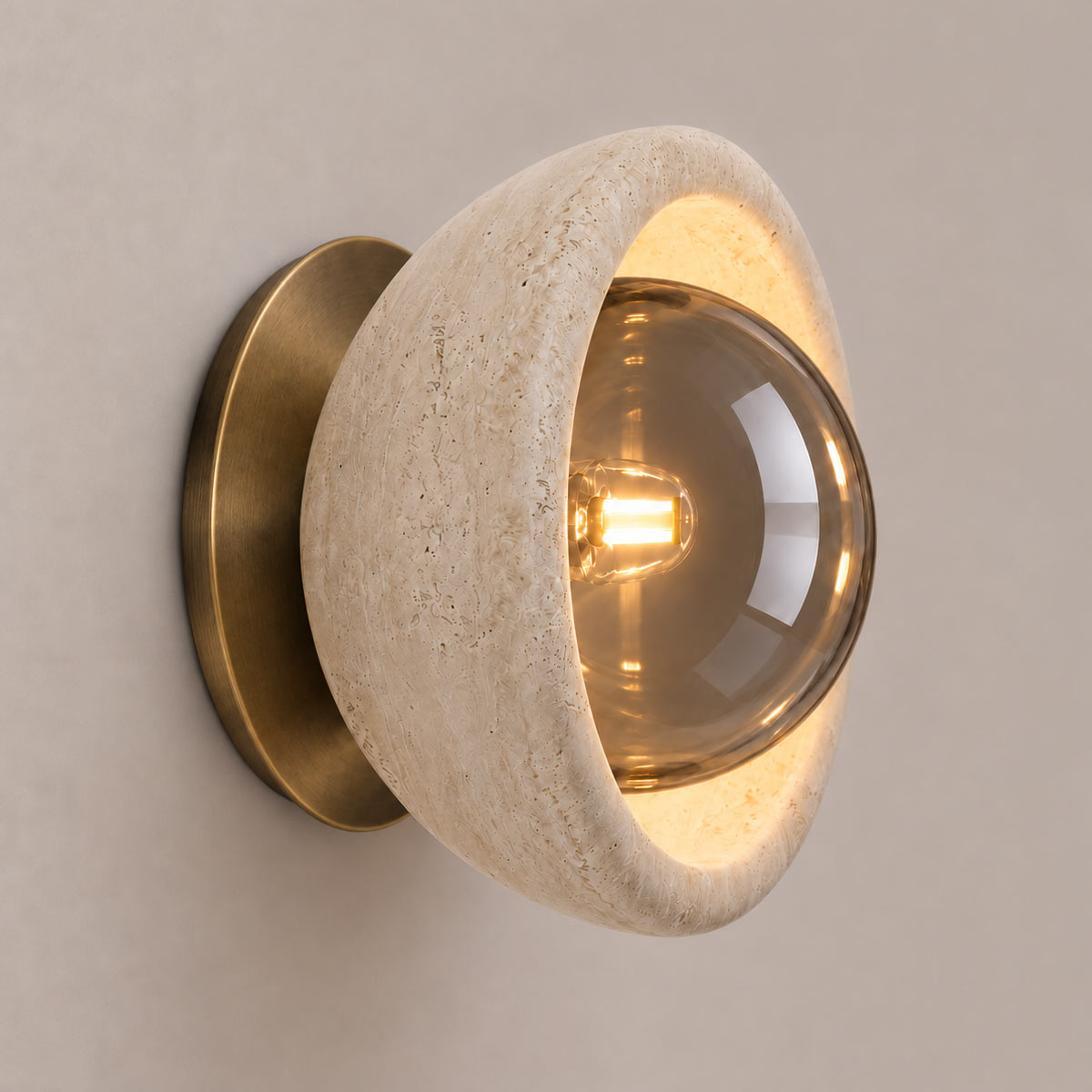 Speros Sitola Beige Travertine G9 Stone Bowl Wall Light