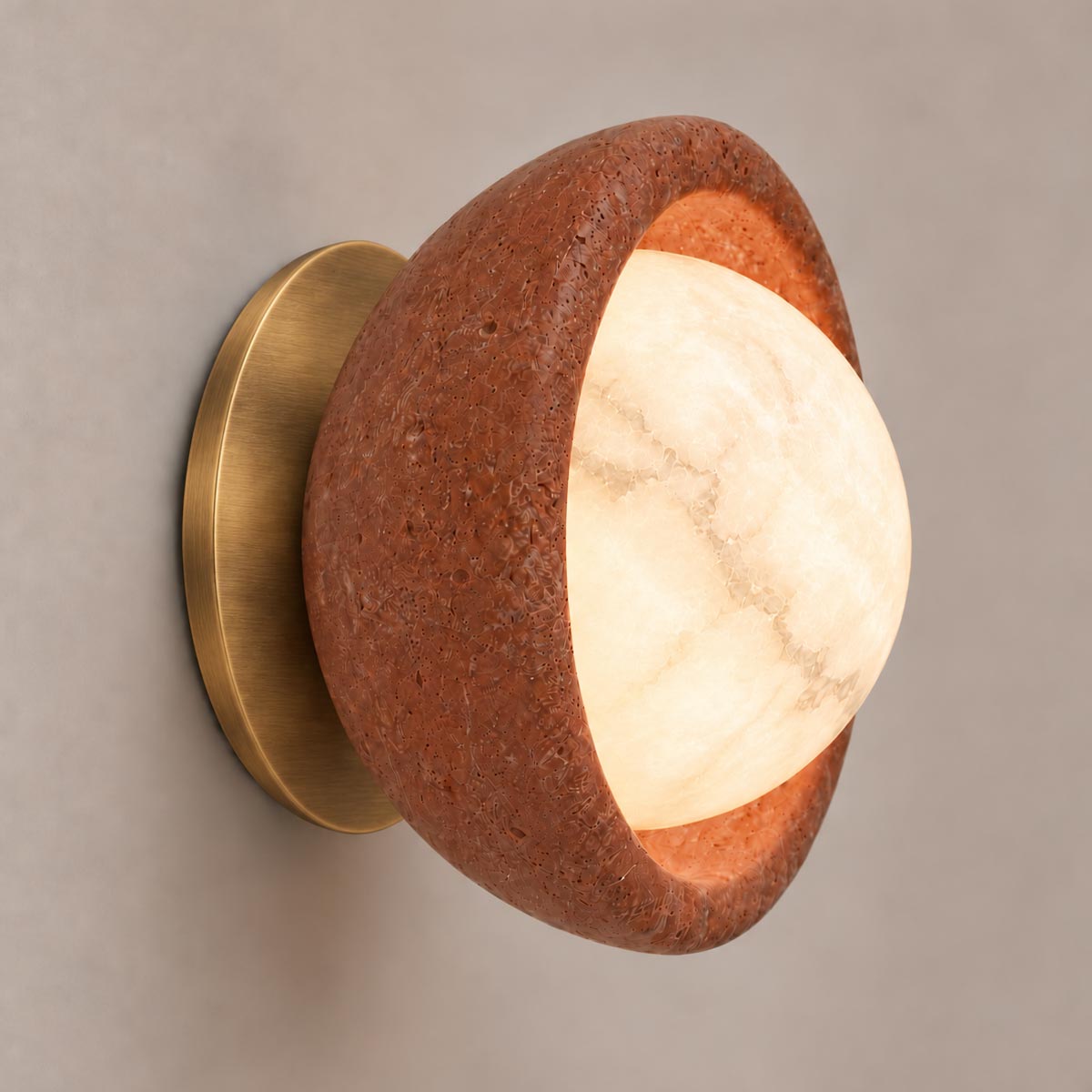 Speros Sitola Red Travertine G9 Stone Bowl Wall Light