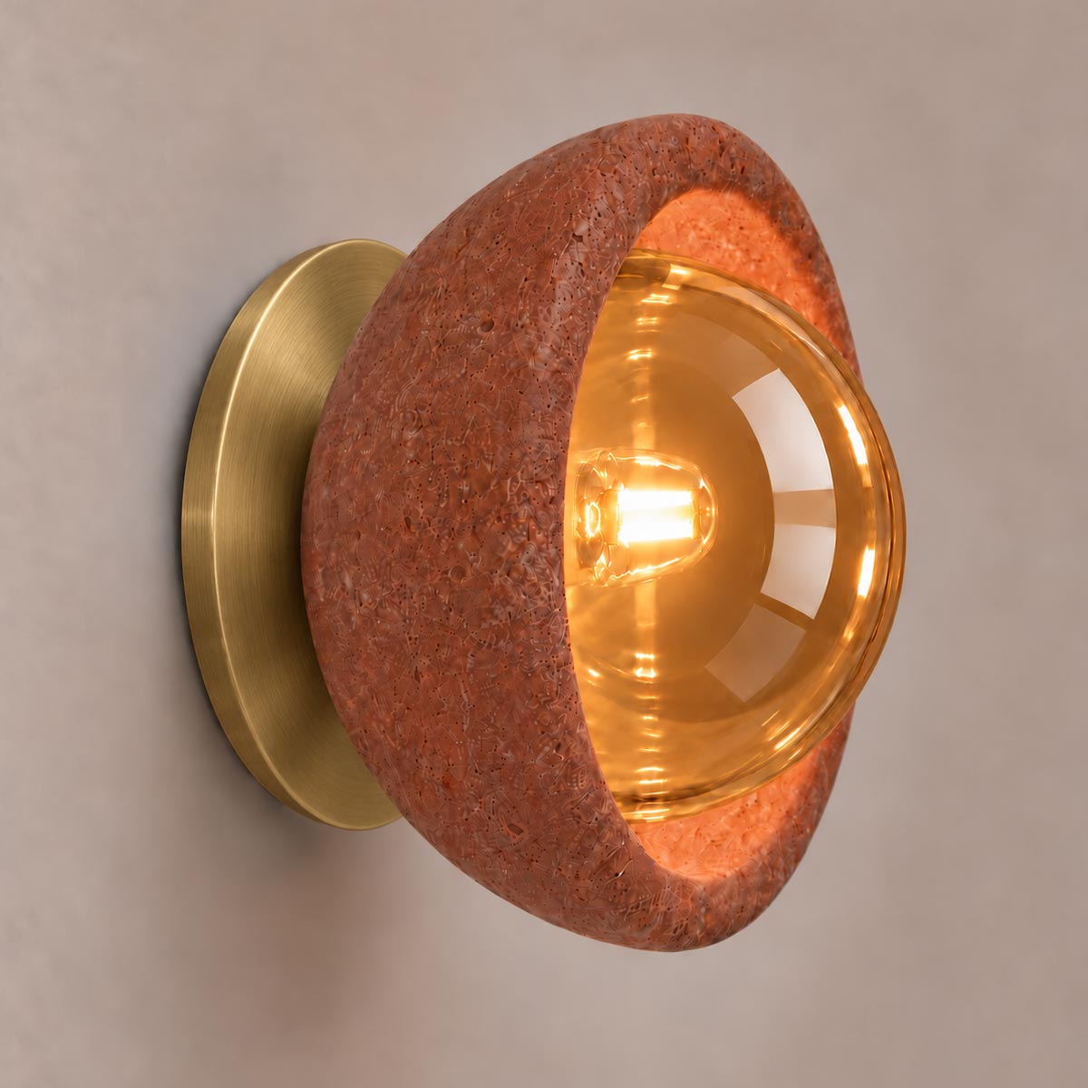 Speros Sitola Red Travertine G9 Stone Bowl Wall Light