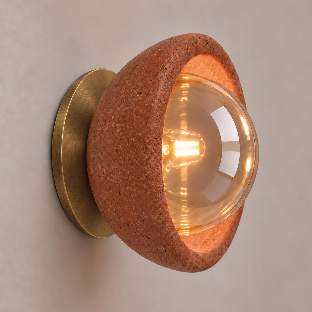 Speros Sitola Red Travertine G9 Stone Bowl Wall Light