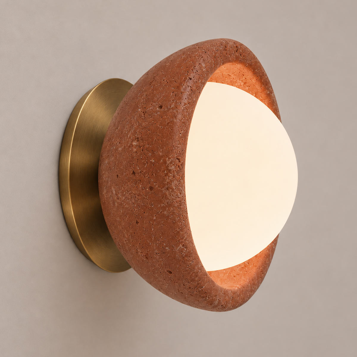 Speros Sitola Red Travertine G9 Stone Bowl Wall Light