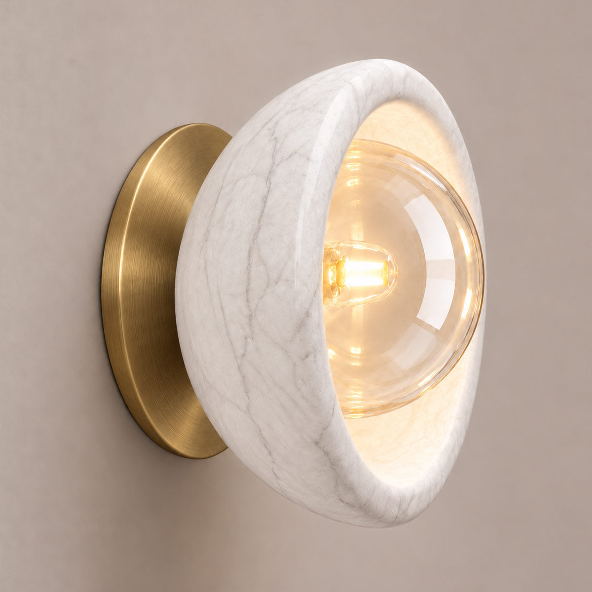 Speros Sitola White Marble G9 Stone Bowl Wall Light