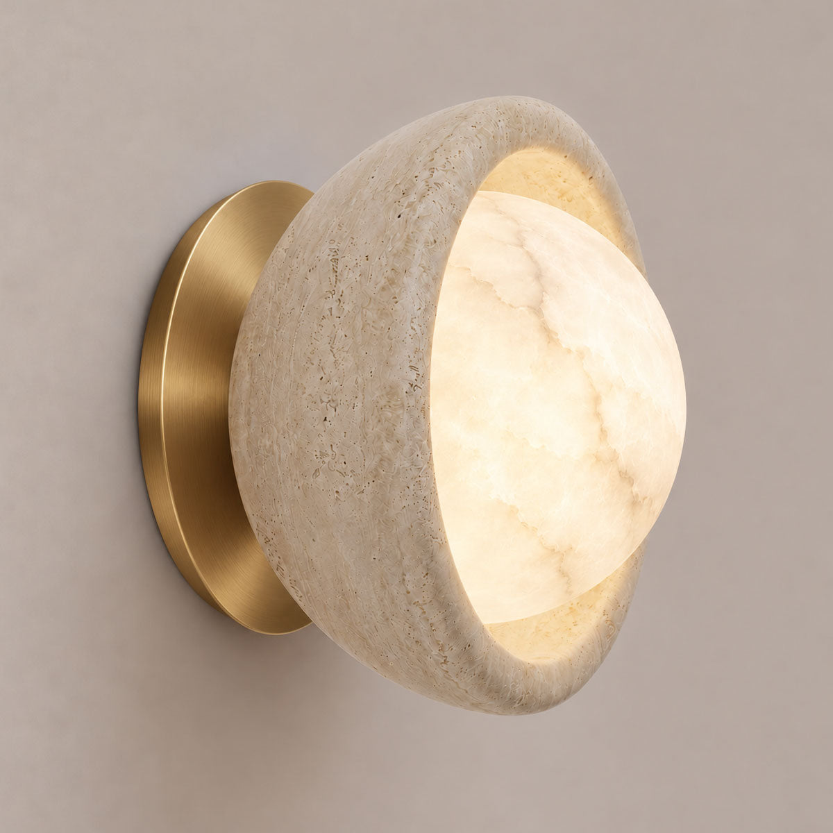 Speros Sitola Beige Travertine G9 Stone Bowl Wall Light
