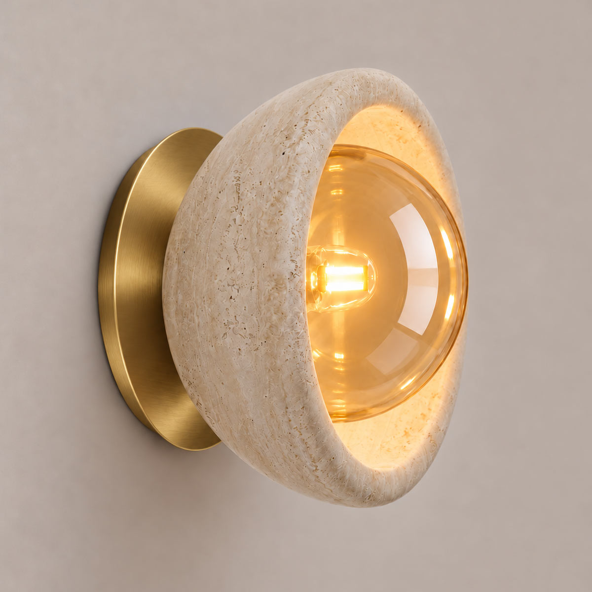 Speros Sitola Beige Travertine G9 Stone Bowl Wall Light