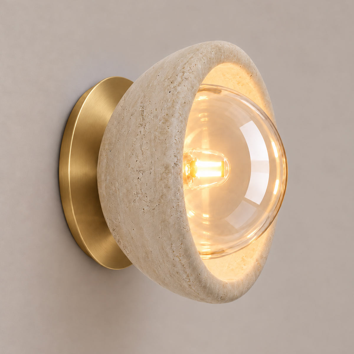 Speros Sitola Beige Travertine G9 Stone Bowl Wall Light
