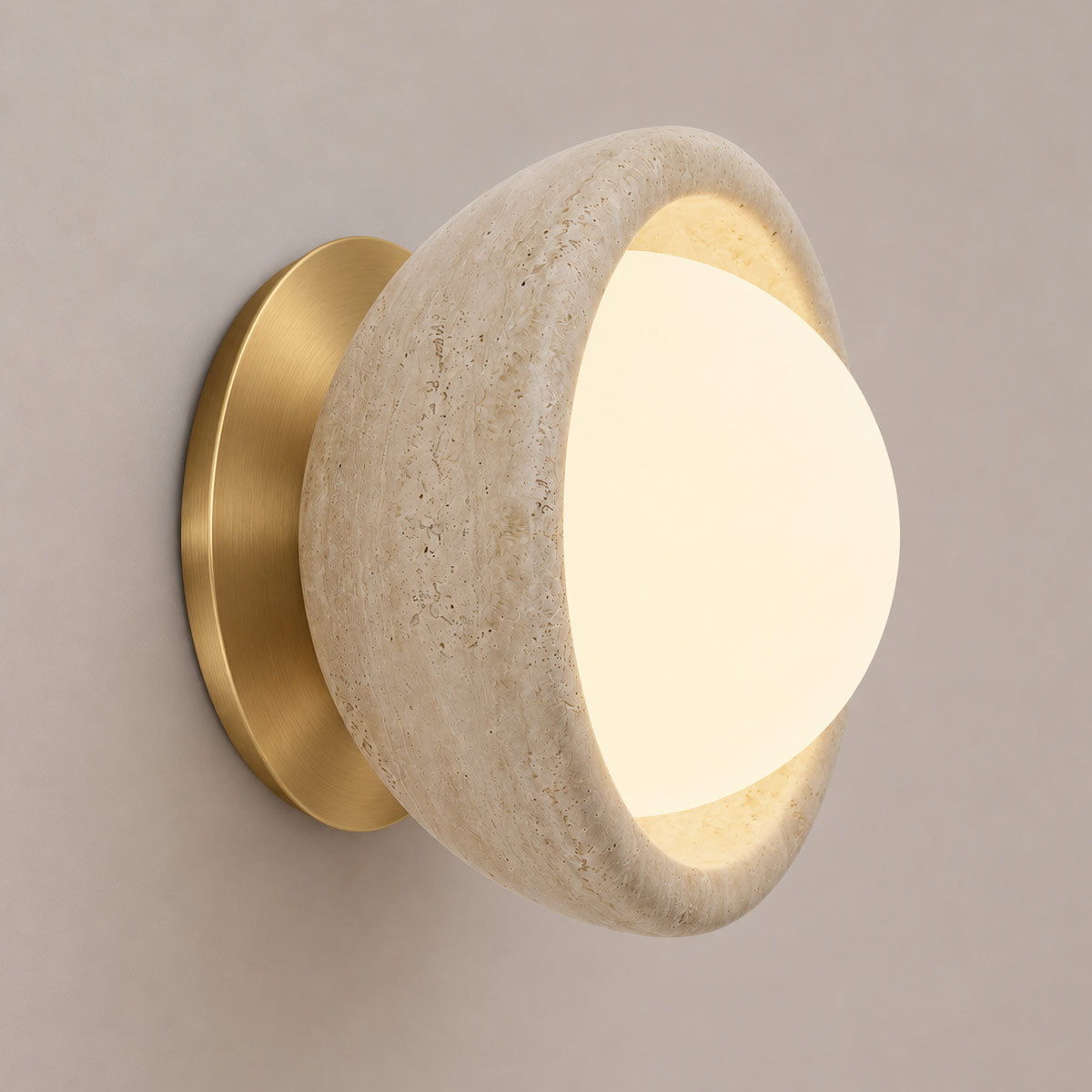 Speros Sitola Beige Travertine G9 Stone Bowl Wall Light