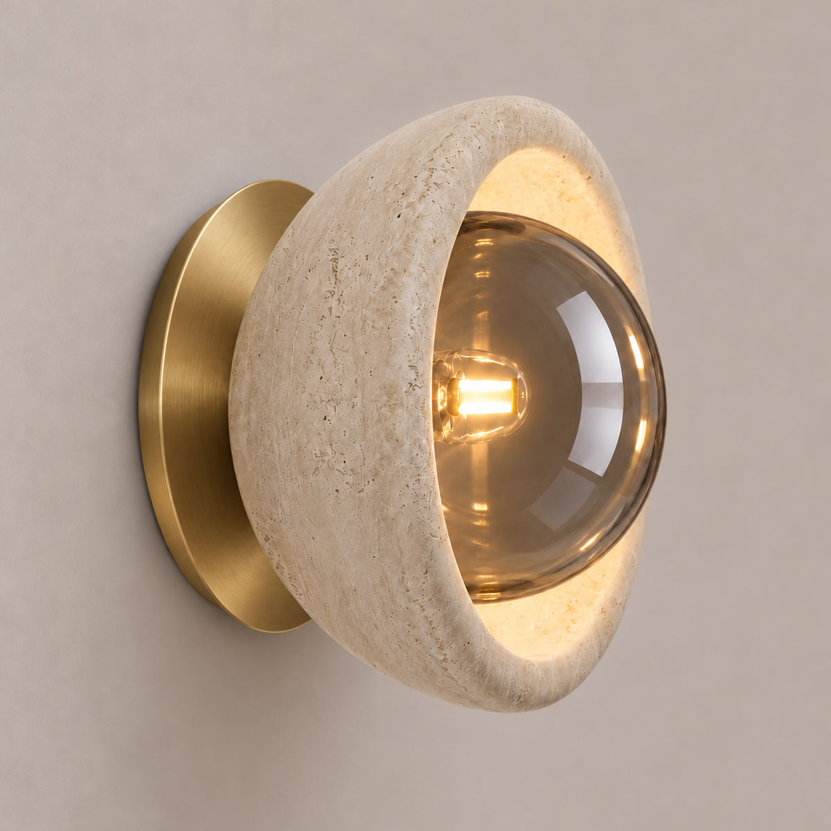Speros Sitola Beige Travertine G9 Stone Bowl Wall Light