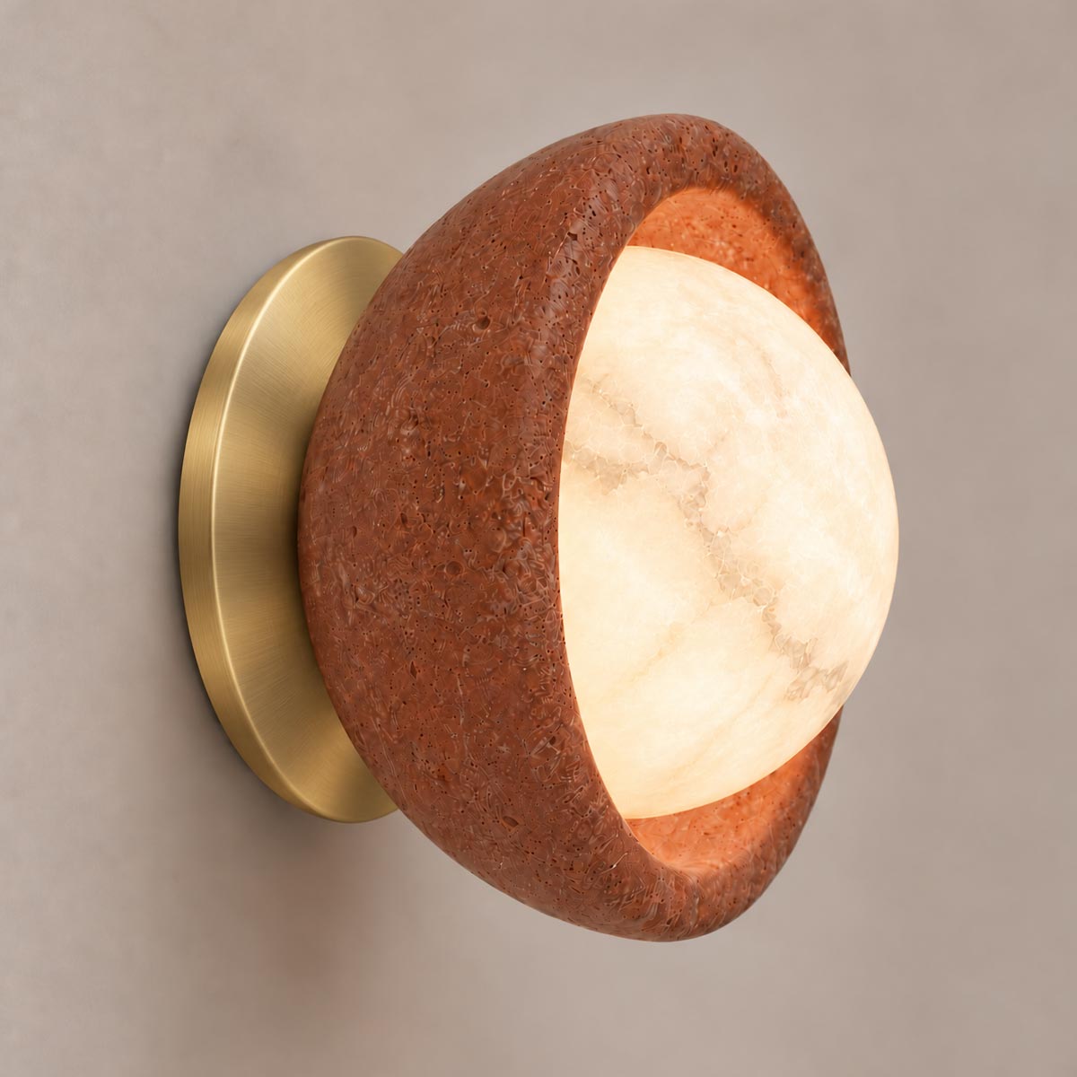Speros Sitola Red Travertine G9 Stone Bowl Wall Light