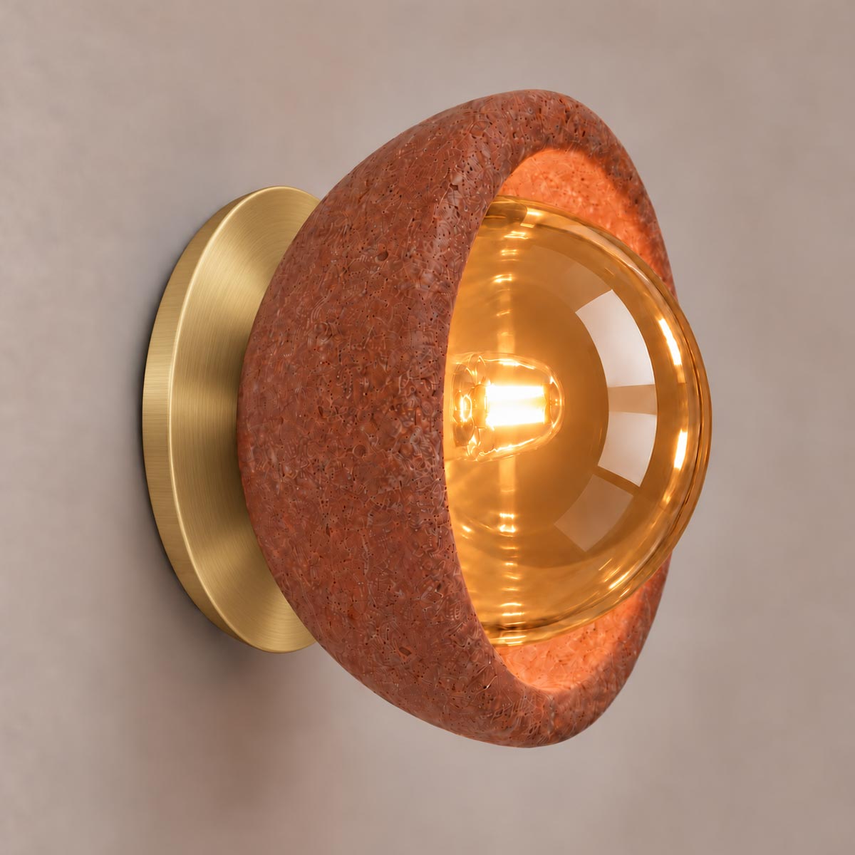 Speros Sitola Red Travertine G9 Stone Bowl Wall Light