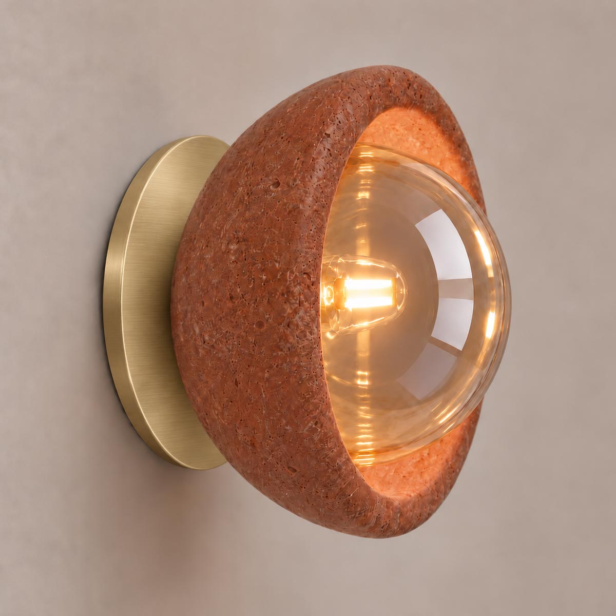 Speros Sitola Red Travertine G9 Stone Bowl Wall Light