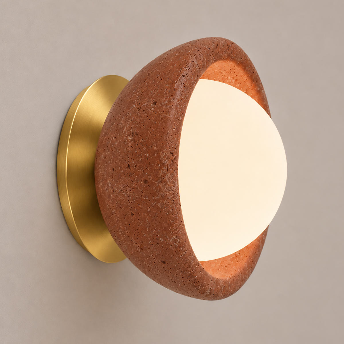 Speros Sitola Red Travertine G9 Stone Bowl Wall Light