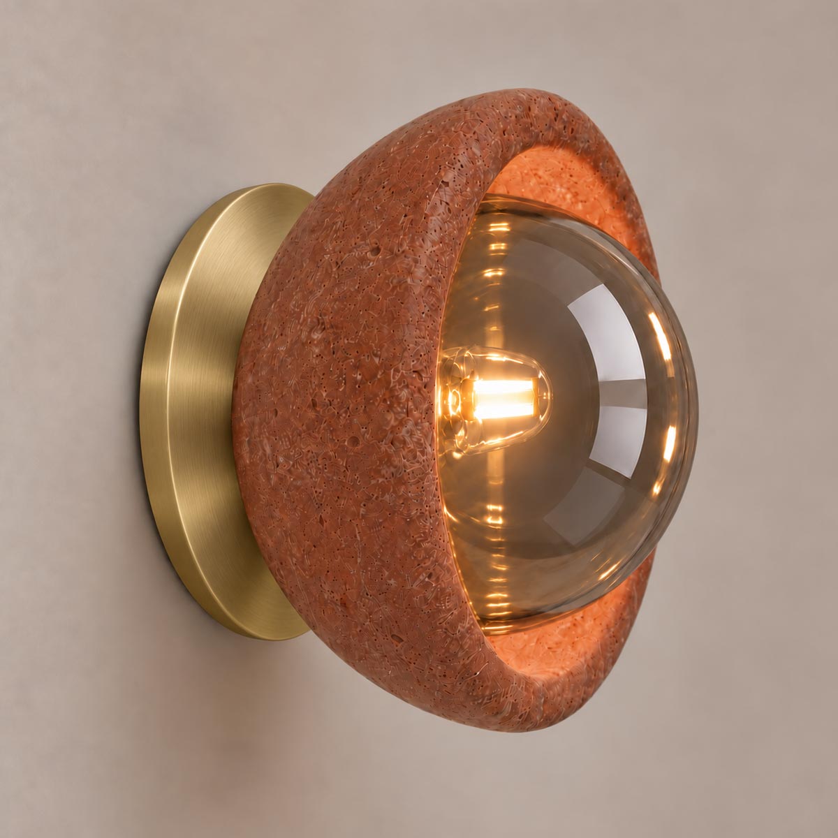 Speros Sitola Red Travertine G9 Stone Bowl Wall Light
