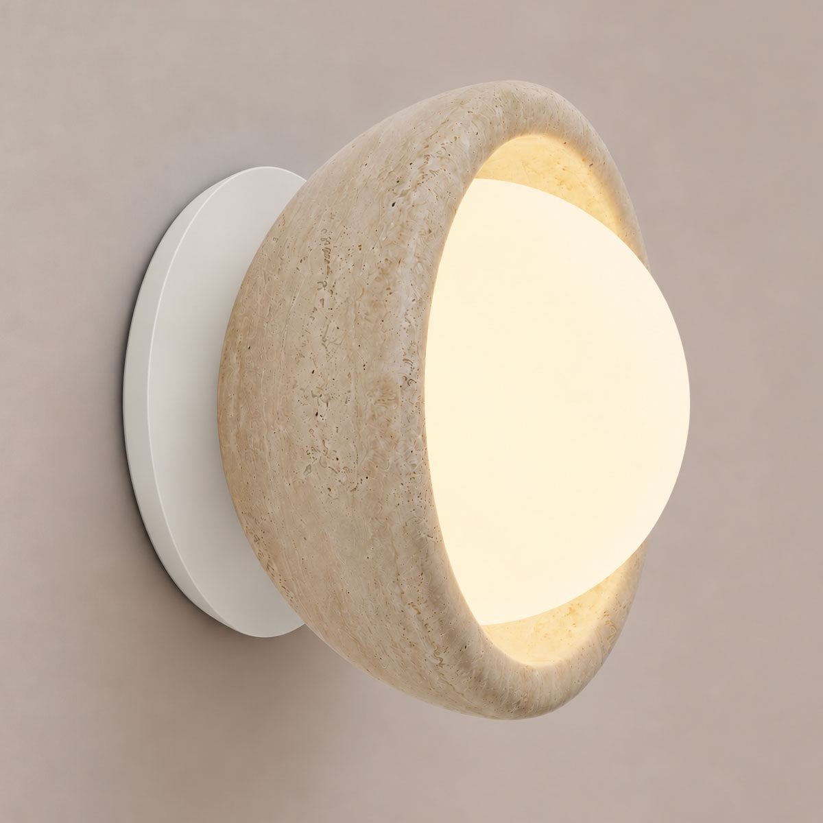 Speros Sitola Beige Travertine G9 Stone Bowl Wall Light