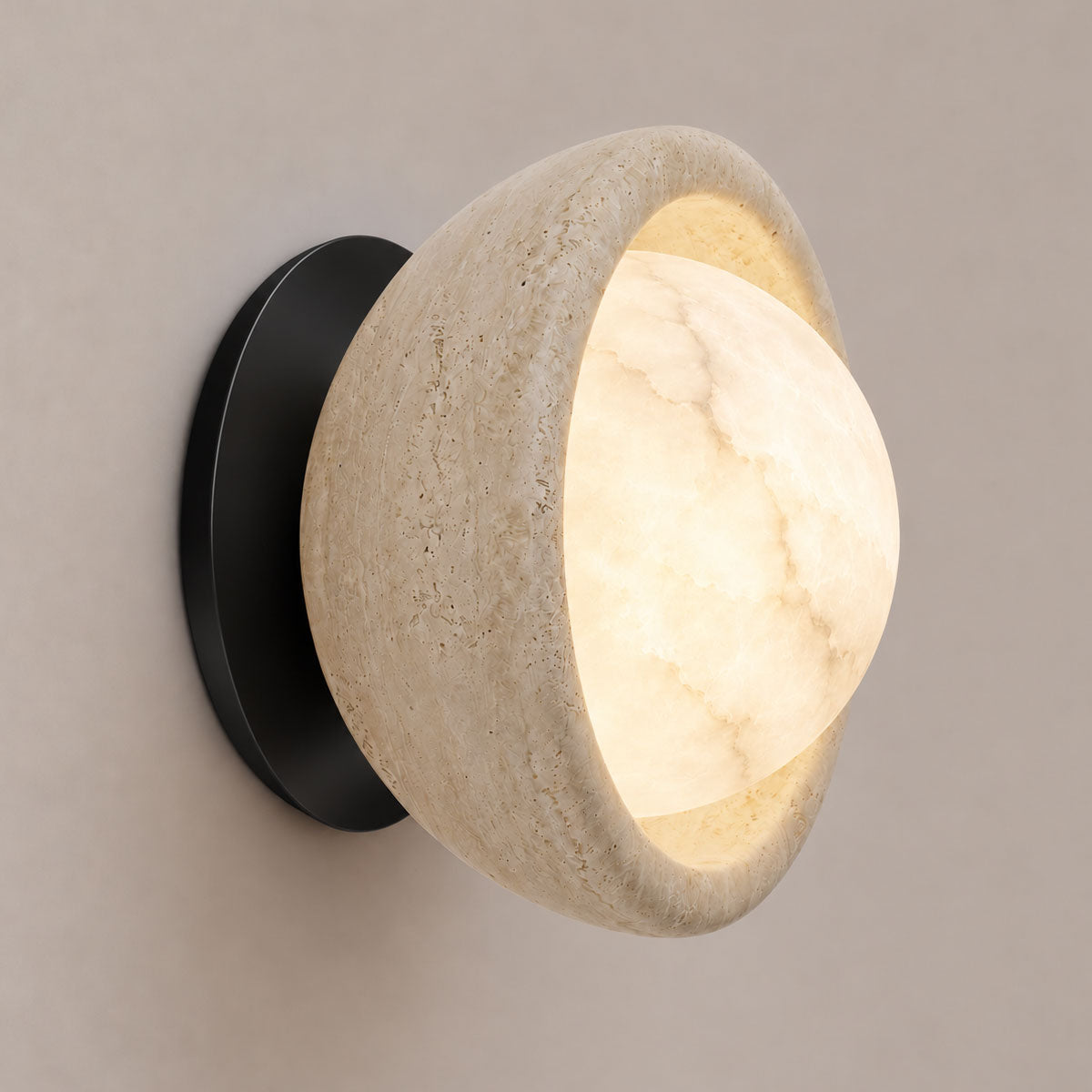 Speros Sitola Beige Travertine G9 Stone Bowl Wall Light