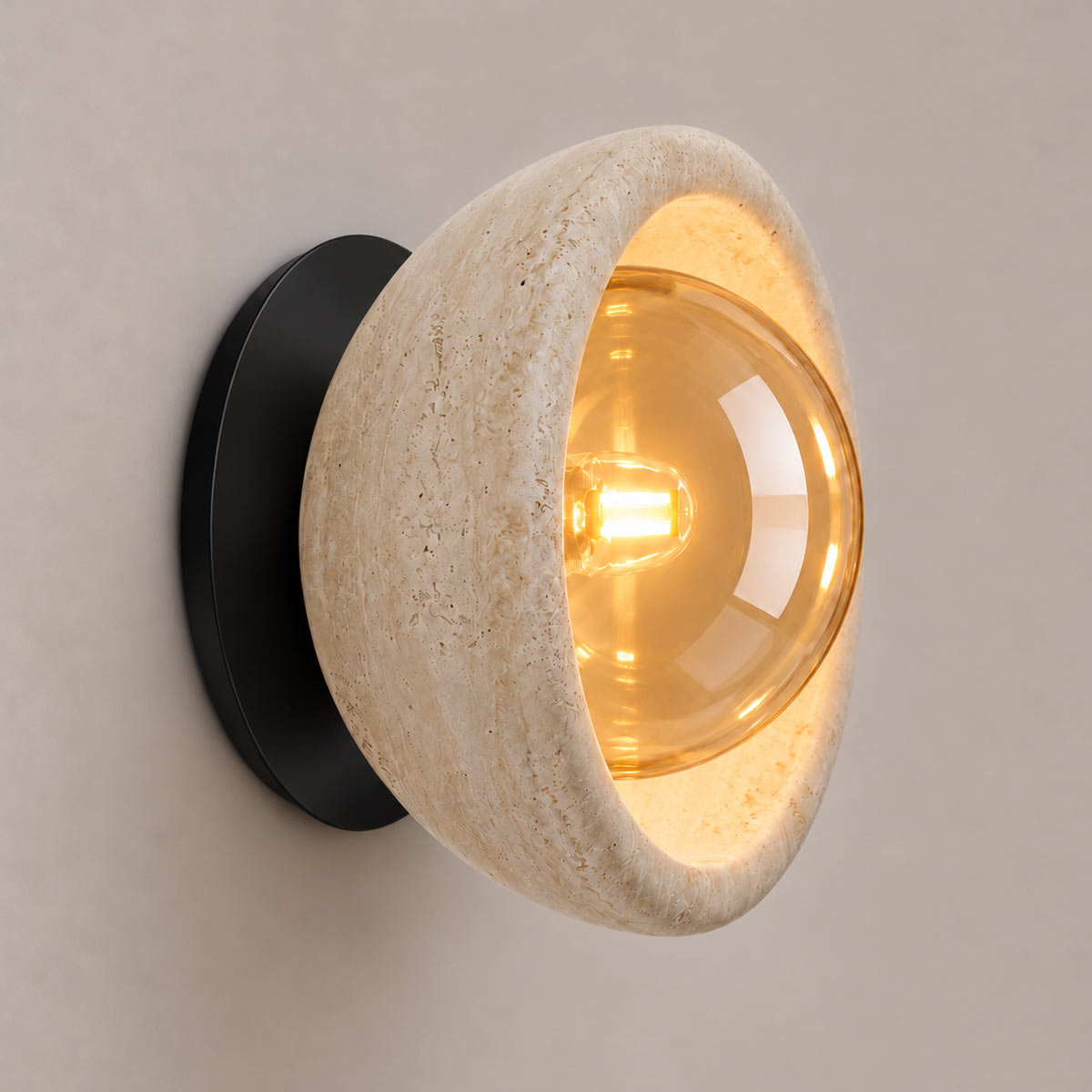 Speros Sitola Beige Travertine G9 Stone Bowl Wall Light