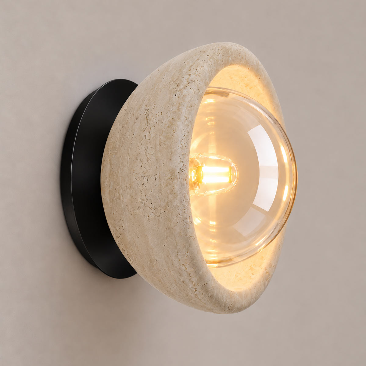 Speros Sitola Beige Travertine G9 Stone Bowl Wall Light