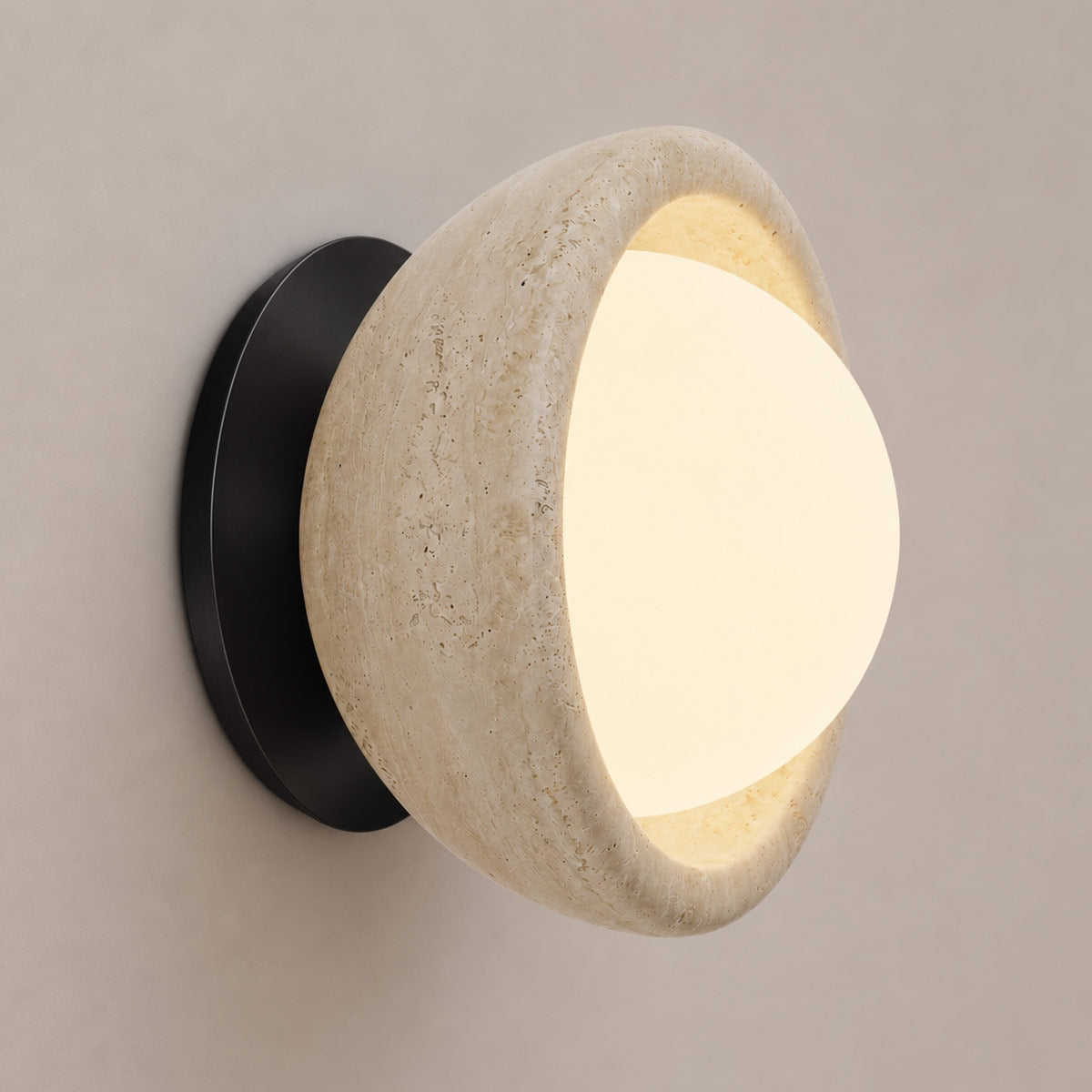 Speros Sitola Beige Travertine G9 Stone Bowl Wall Light