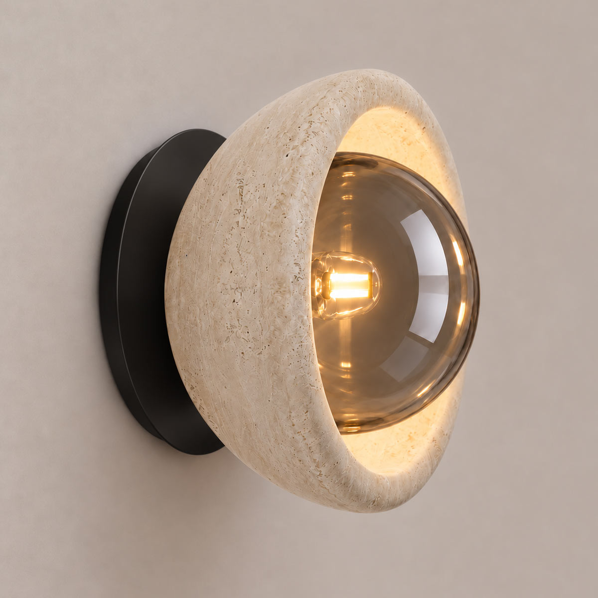 Speros Sitola Beige Travertine G9 Stone Bowl Wall Light