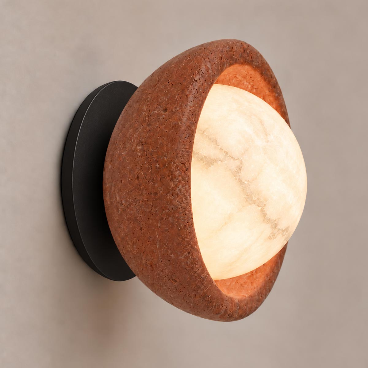 Speros Sitola Red Travertine G9 Stone Bowl Wall Light