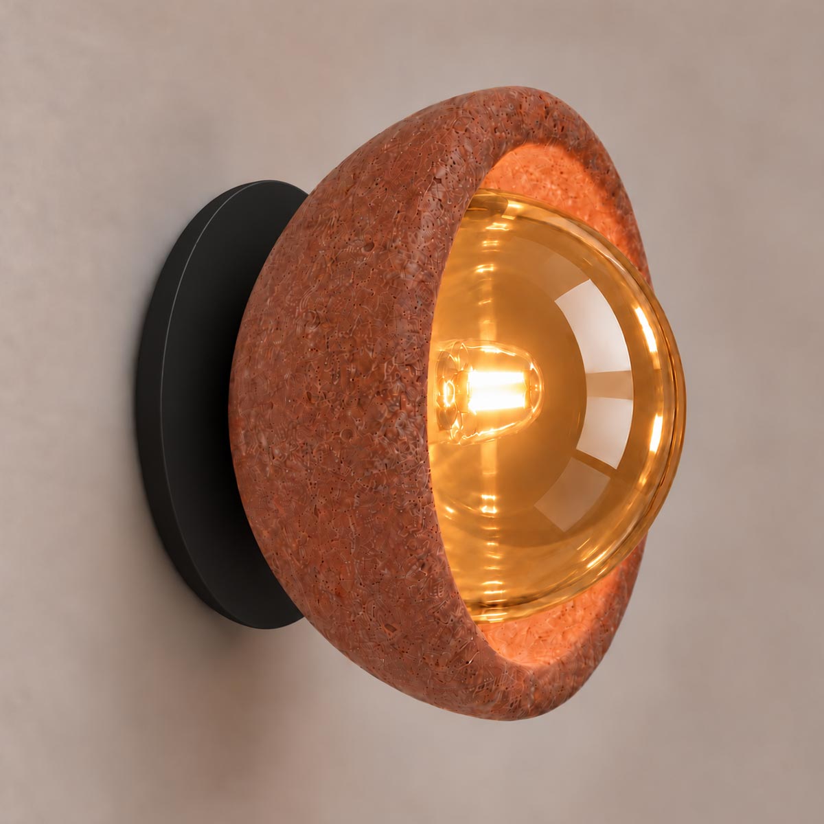 Speros Sitola Red Travertine G9 Stone Bowl Wall Light