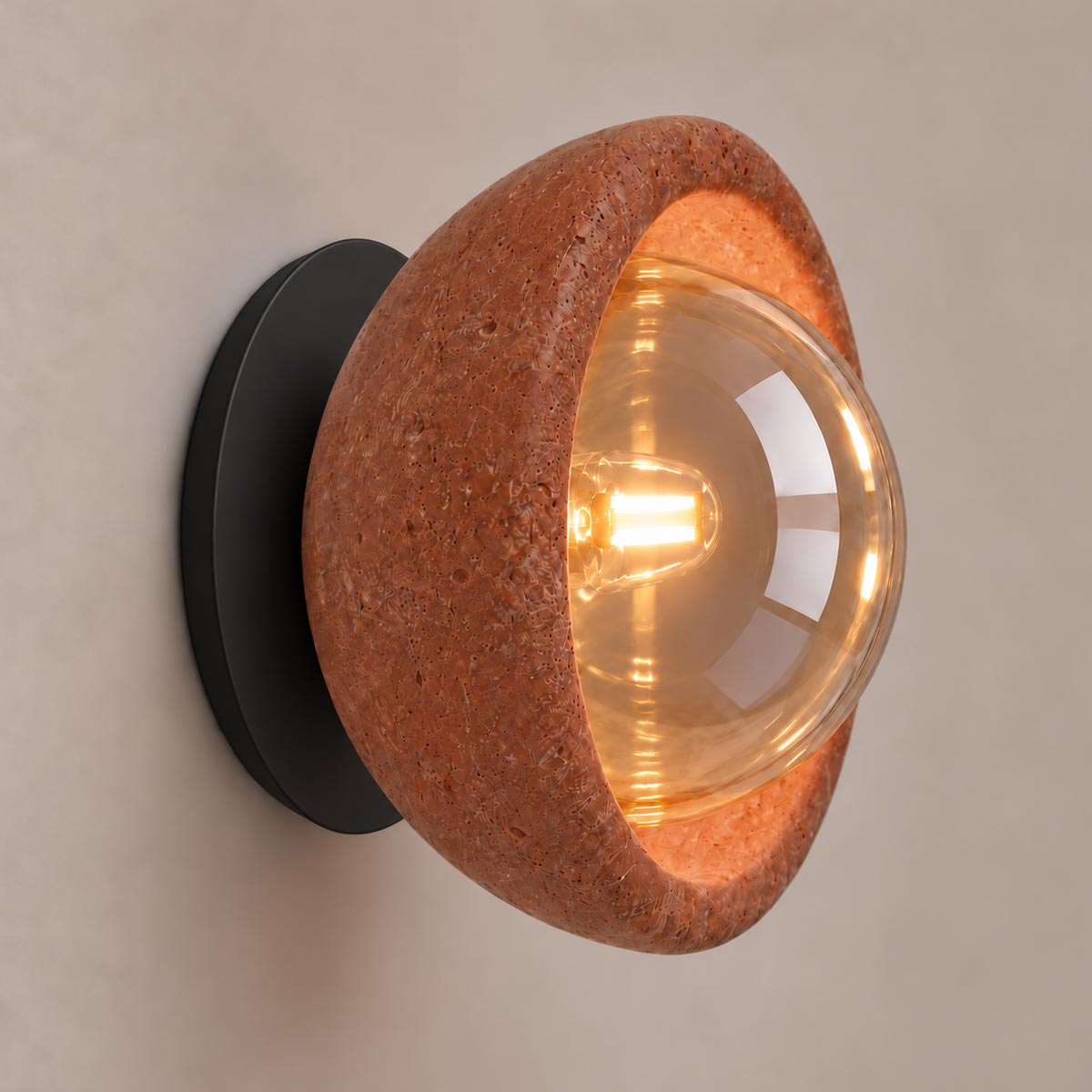 Speros Sitola Red Travertine G9 Stone Bowl Wall Light
