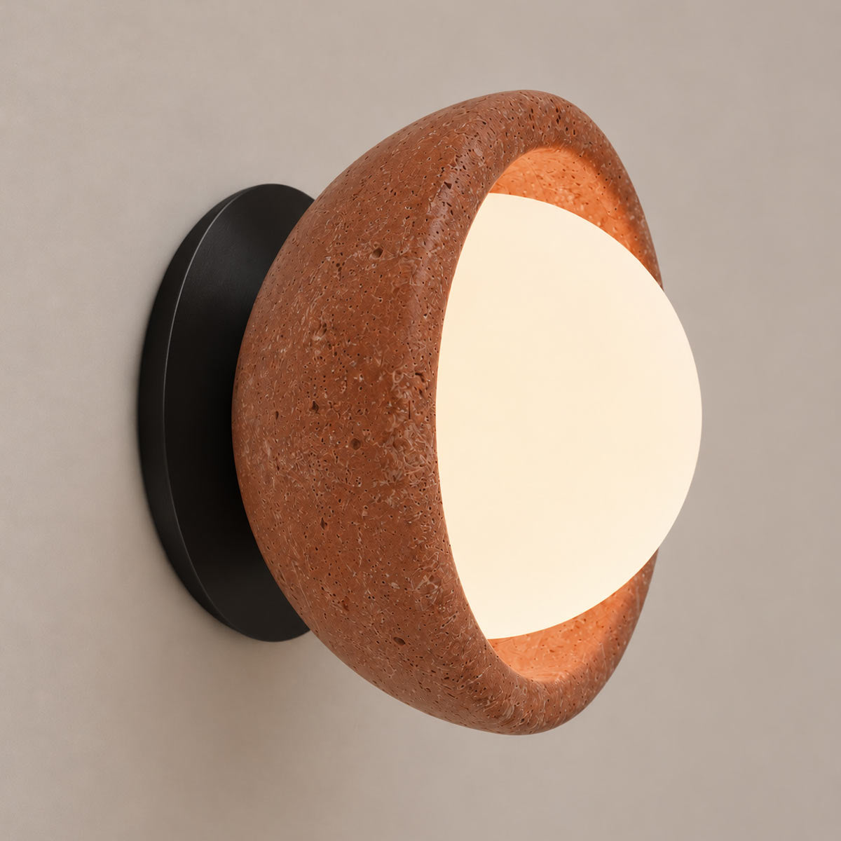 Speros Sitola Red Travertine G9 Stone Bowl Wall Light