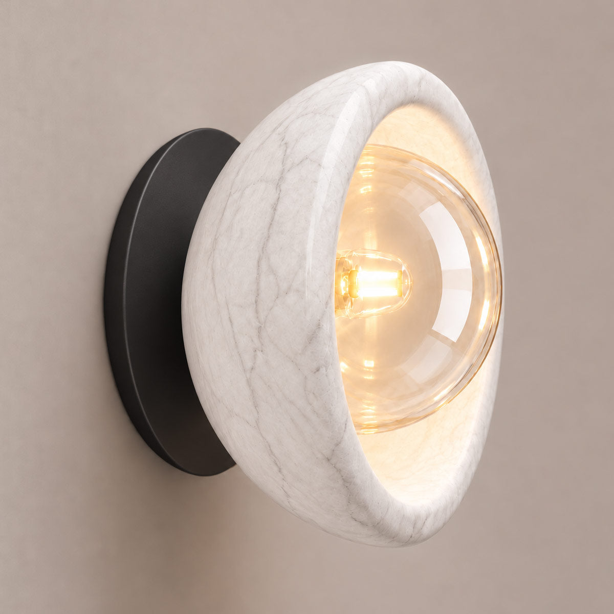 Speros Sitola White Marble G9 Stone Bowl Wall Light