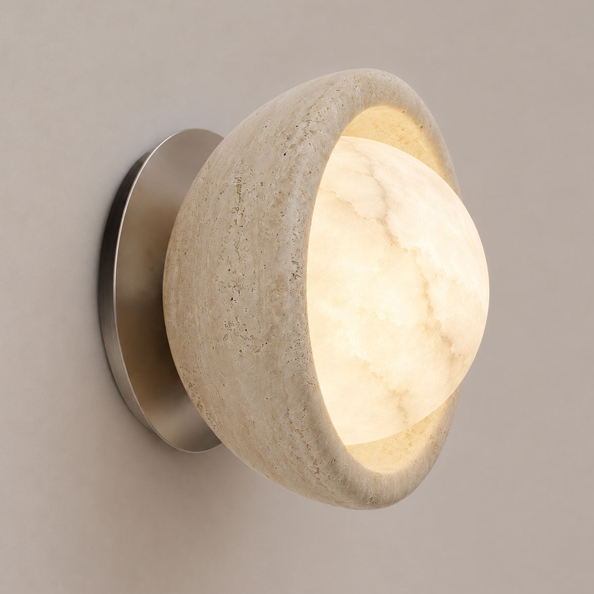 Speros Sitola Beige Travertine G9 Stone Bowl Wall Light