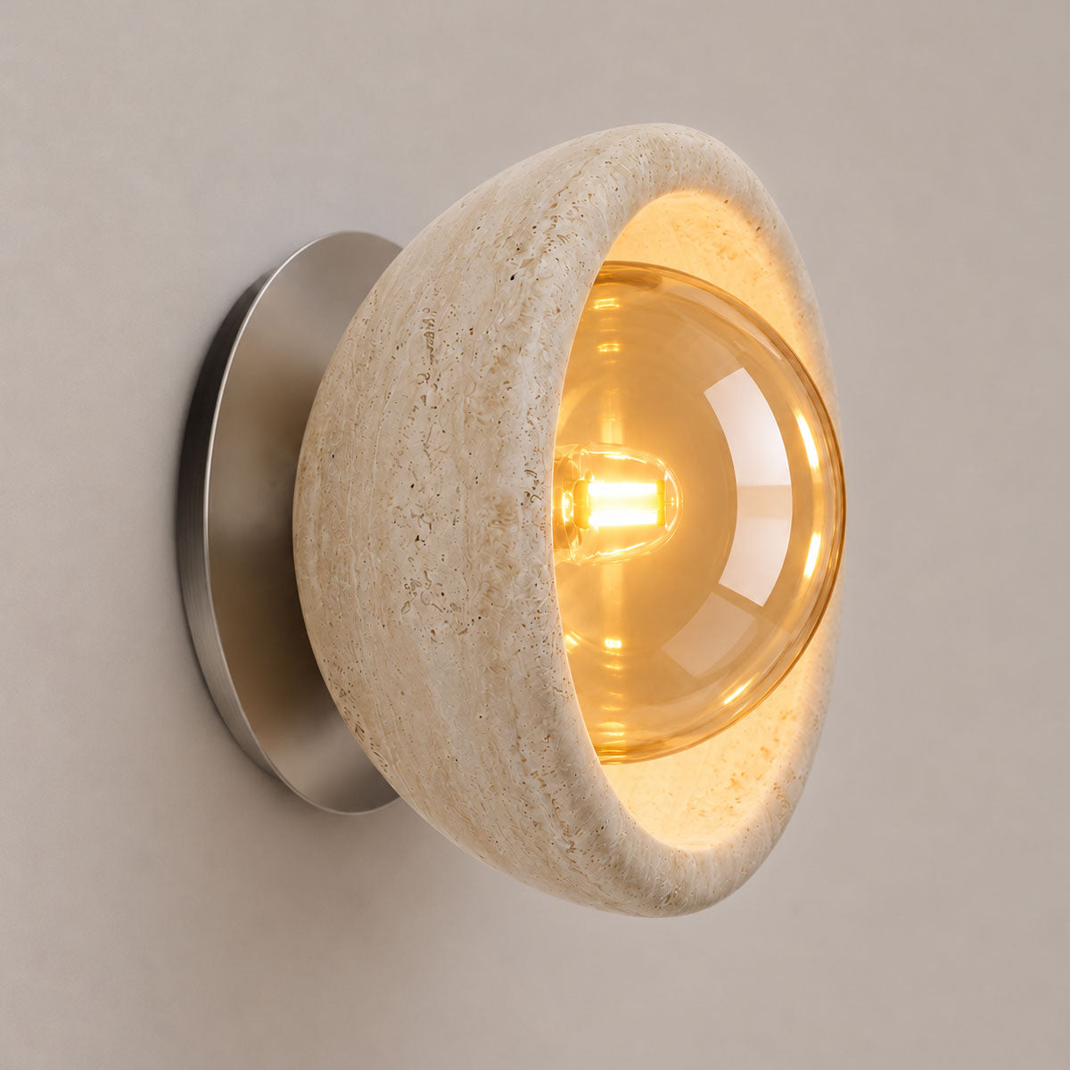 Speros Sitola Beige Travertine G9 Stone Bowl Wall Light