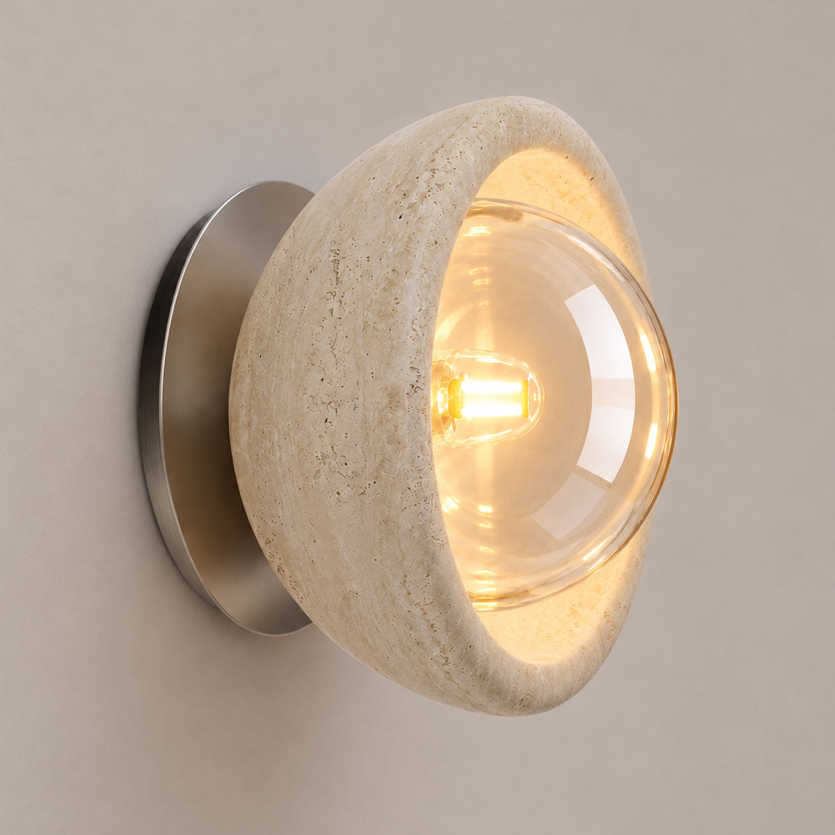 Speros Sitola Beige Travertine G9 Stone Bowl Wall Light