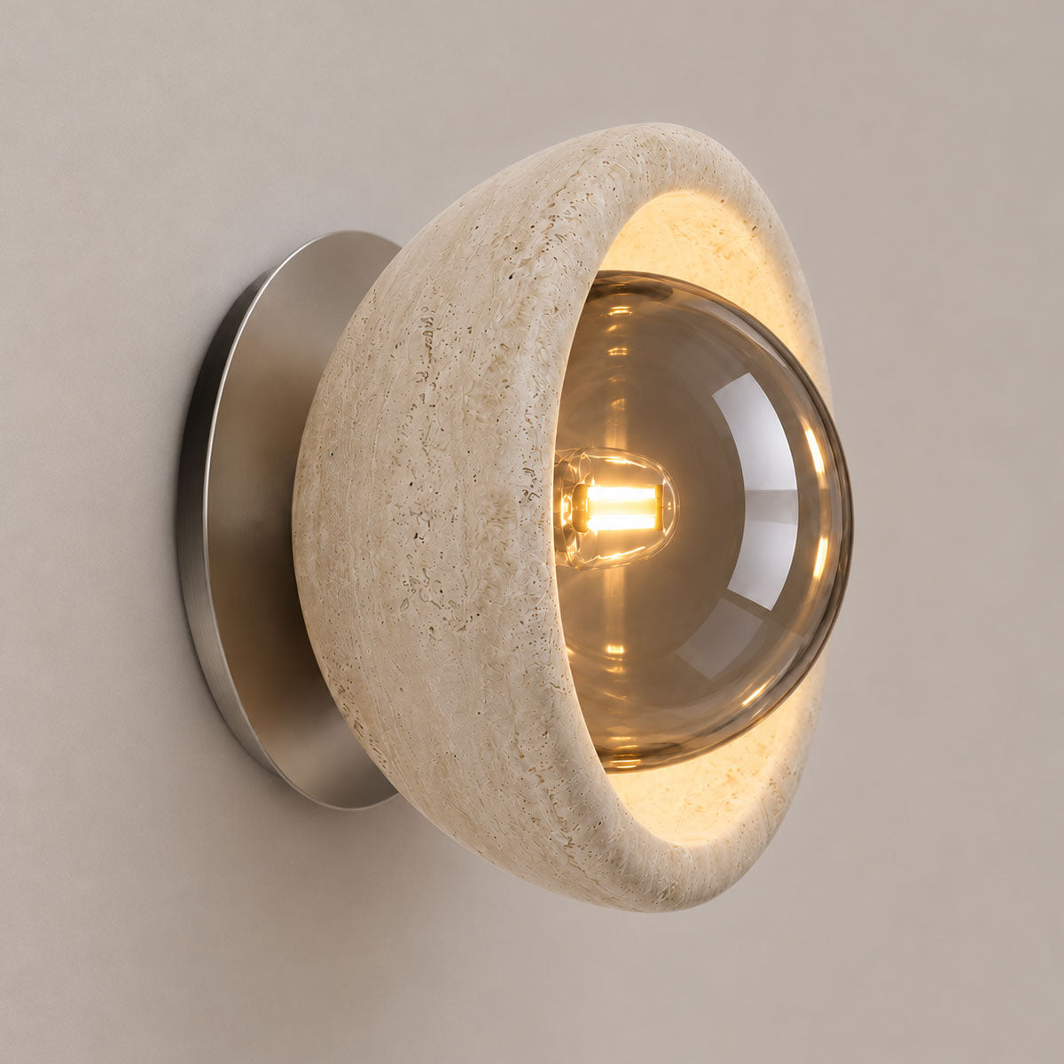 Speros Sitola Beige Travertine G9 Stone Bowl Wall Light